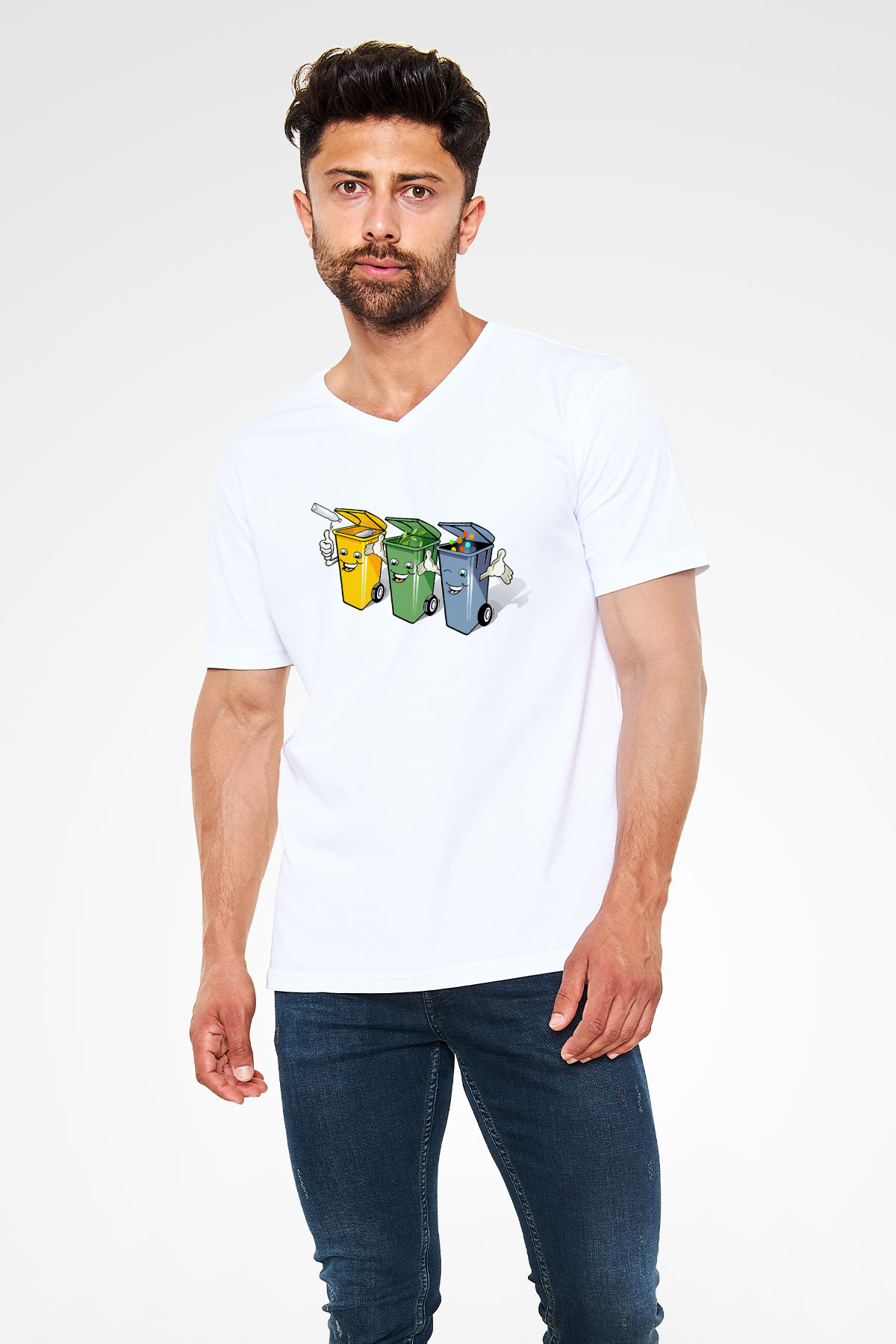 Çöpçü Beyaz Unisex V Yaka Tişört T-Shirt