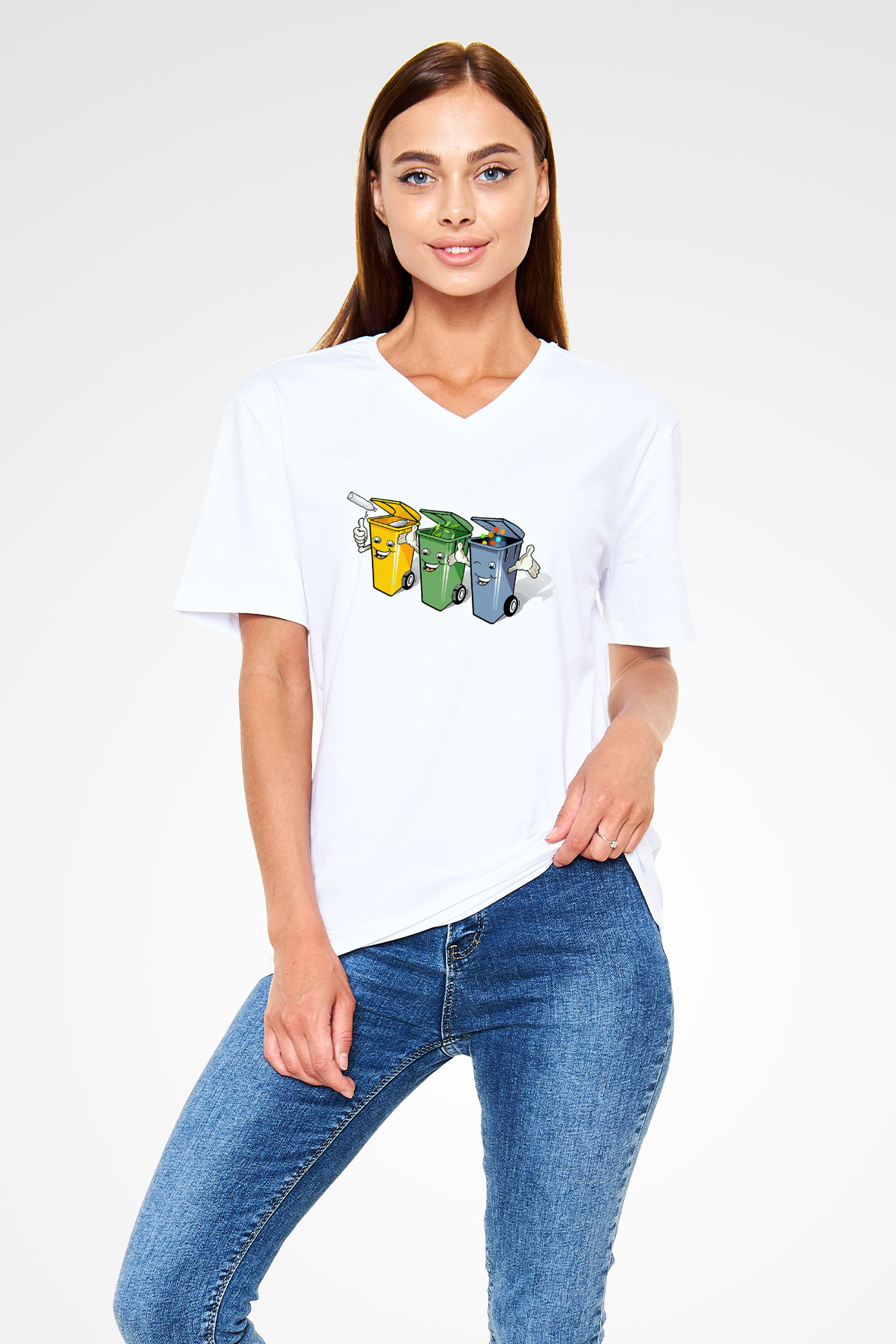 Çöpçü Beyaz Unisex V Yaka Tişört T-Shirt