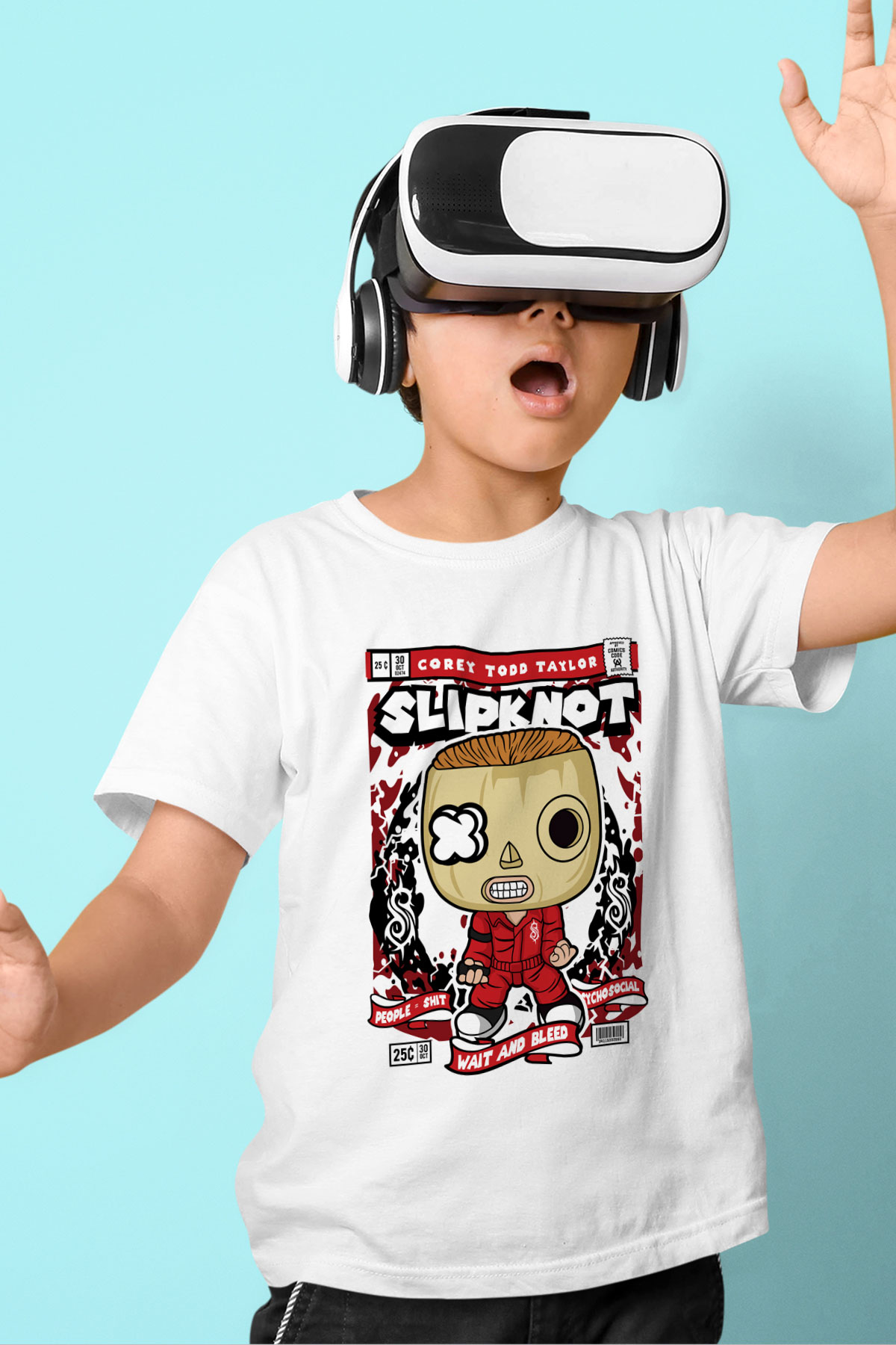 Corey Taylor Slipknot Baskılı Unisex Beyaz Çocuk Tişört