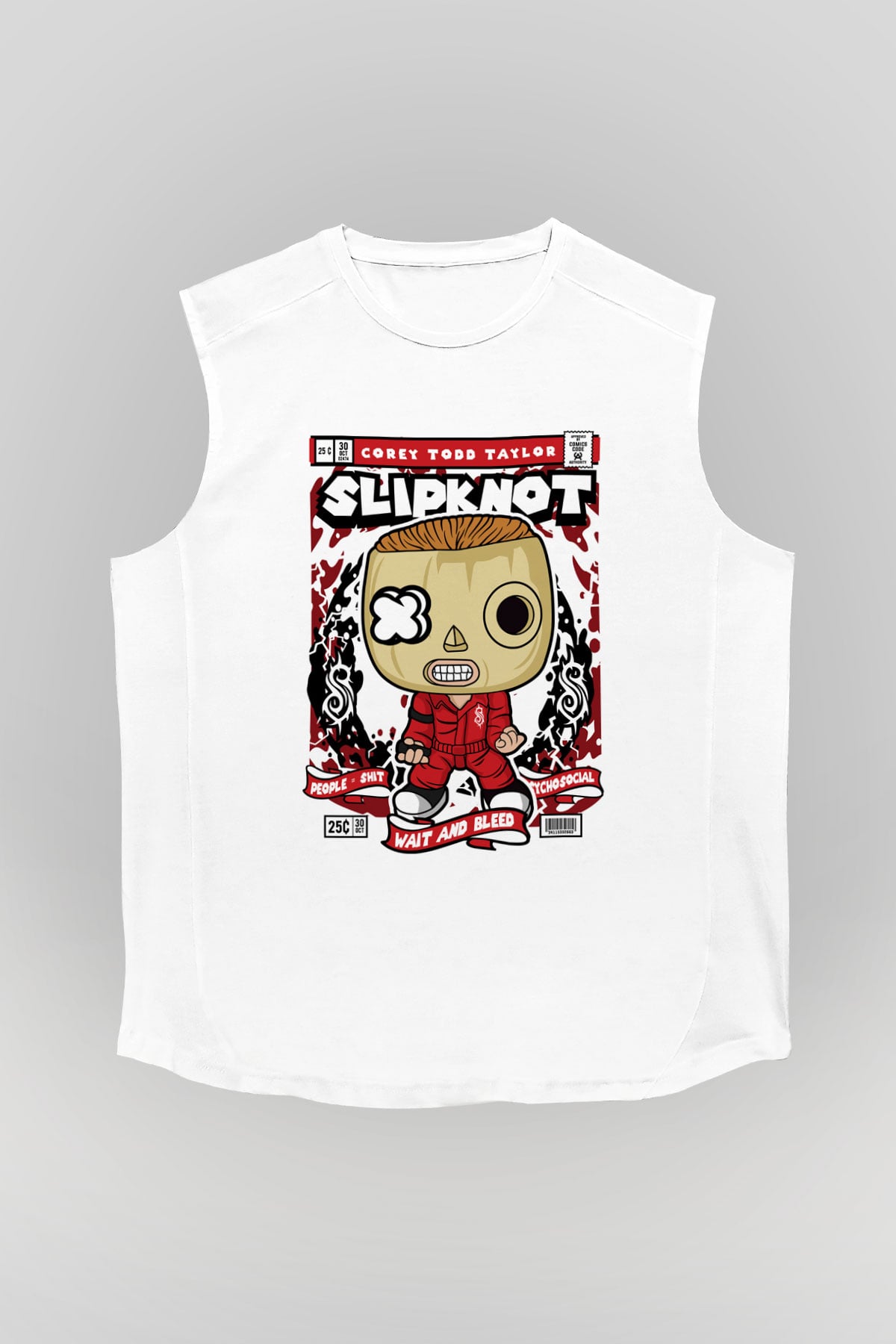 Corey Taylor Slipknot Baskılı Unisex Beyaz Kolsuz Tişört
