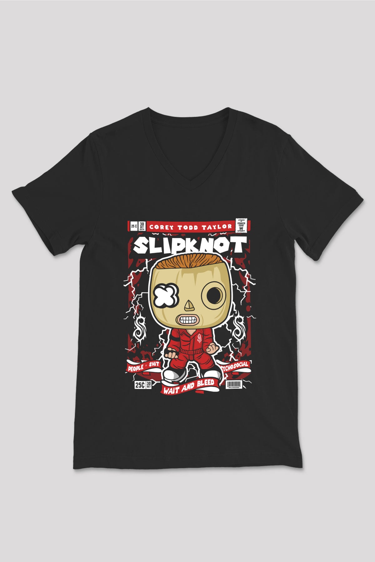Corey Taylor Slipknot Baskılı Unisex Siyah V Yaka Tişört