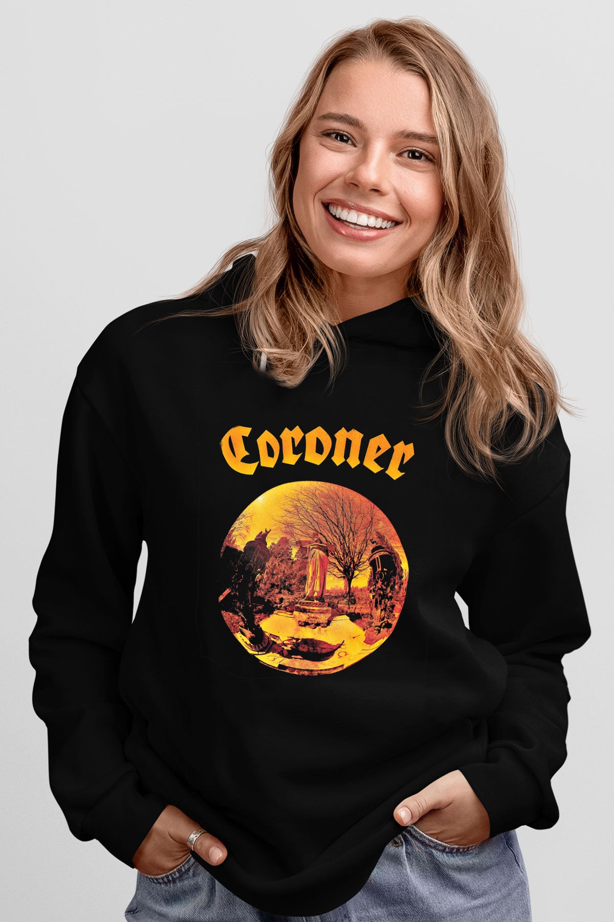 Coroner Baskılı Unisex Siyah Hoodie