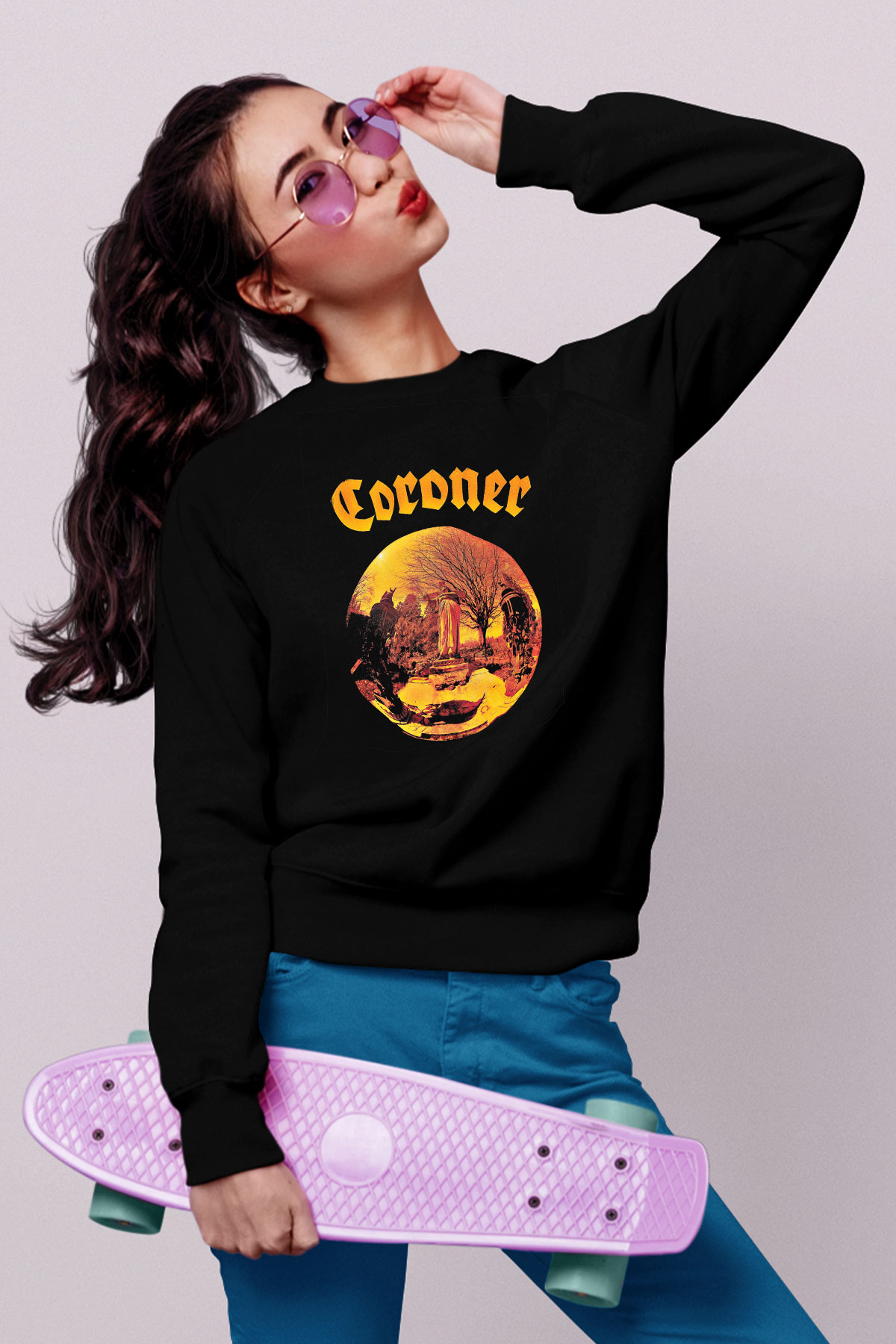 Coroner Baskılı Unisex Siyah Sweatshirt