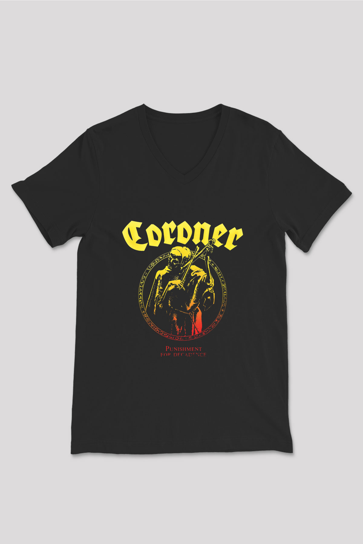 Coroner Baskılı Unisex Siyah V Yaka Tişört