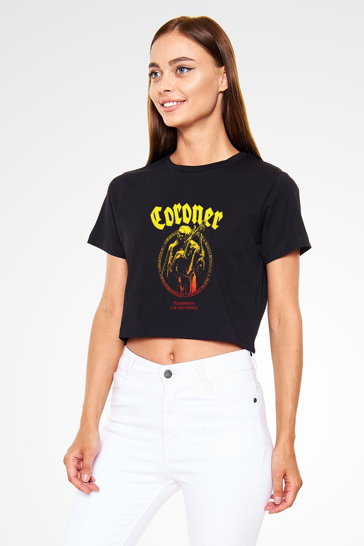 Coroner Siyah Crop Top Tişört