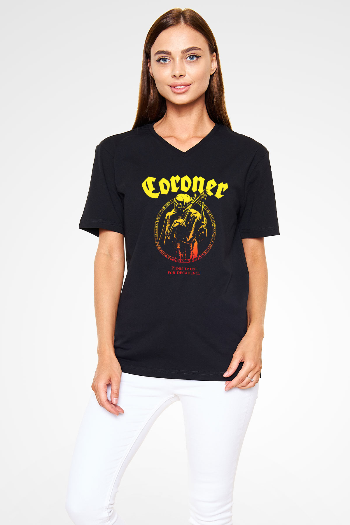 Coroner Siyah Unisex V Yaka Tişört T-Shirt
