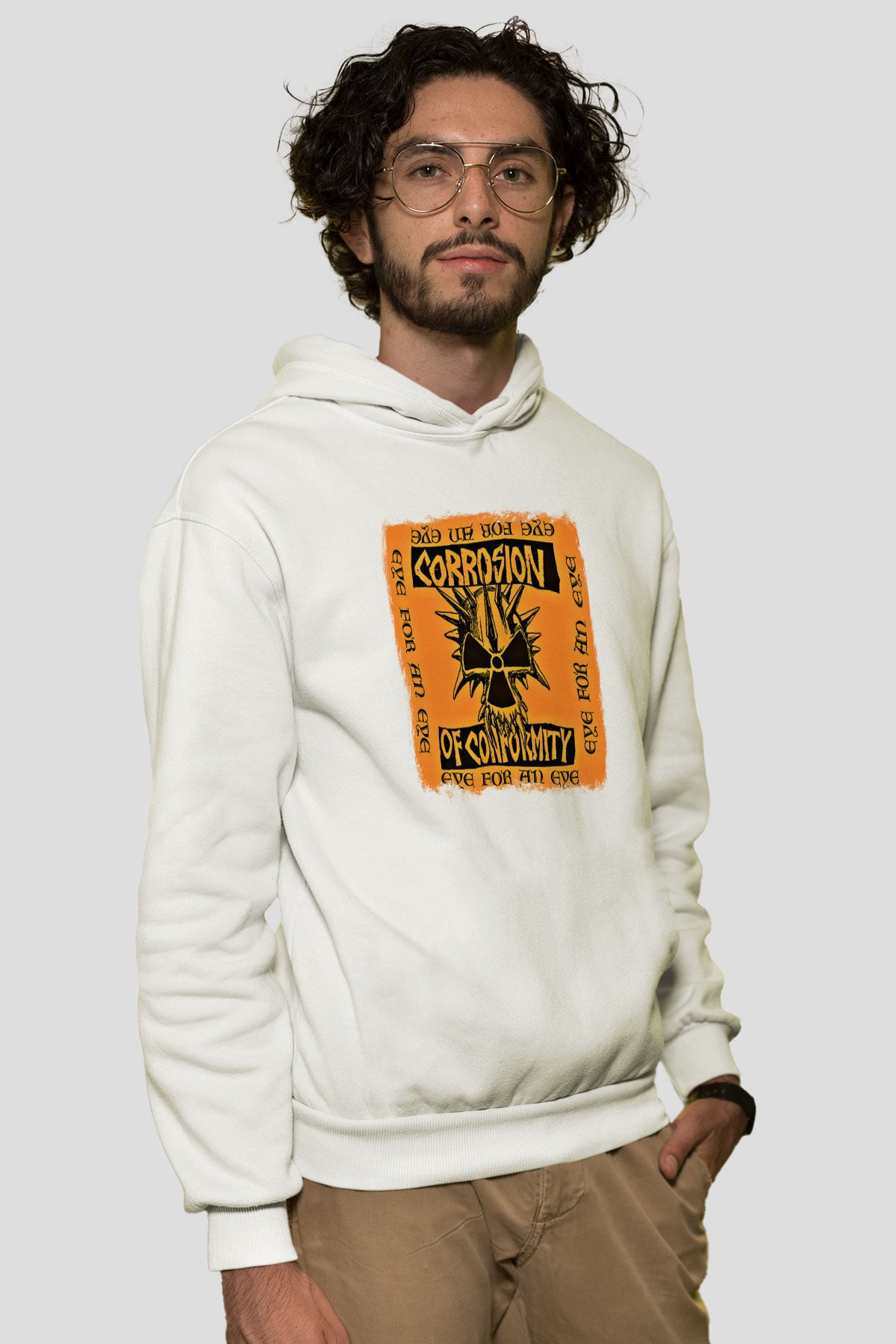 Corrosion of Conformity Baskılı Unisex Beyaz Hoodie