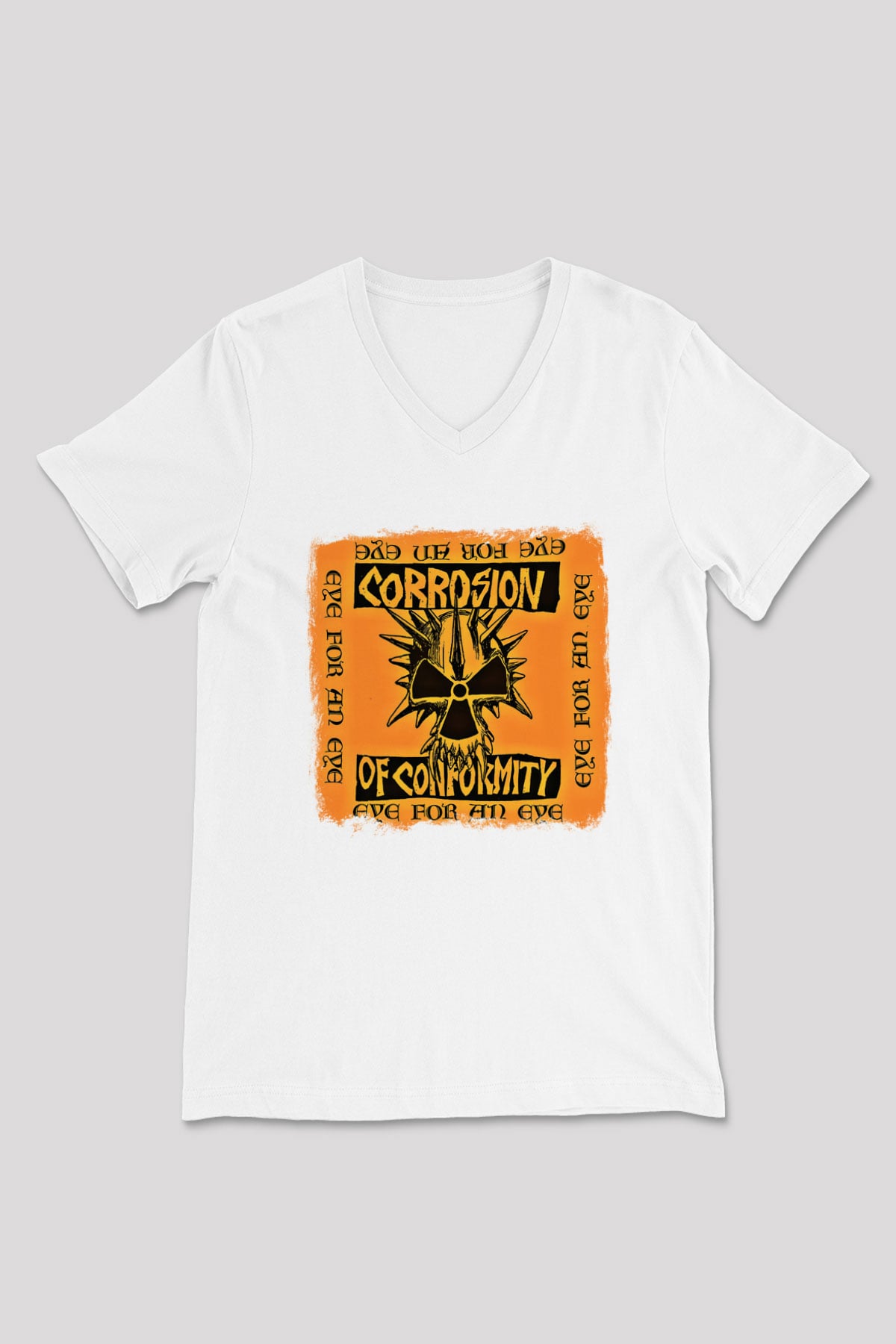 Corrosion of Conformity Baskılı Unisex Beyaz V Yaka Tişört