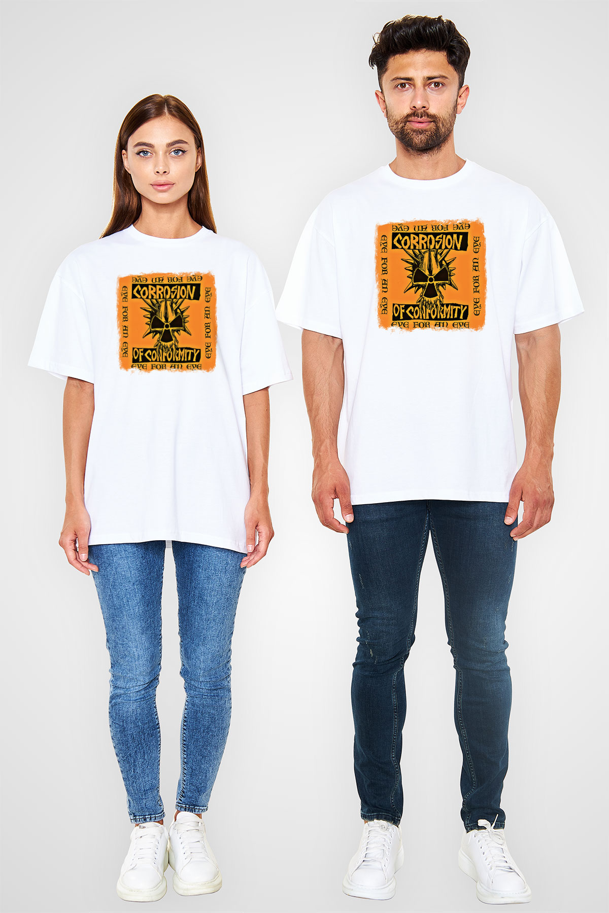 Corrosion of Conformity Baskılı Unisex Beyaz Oversize Tişört