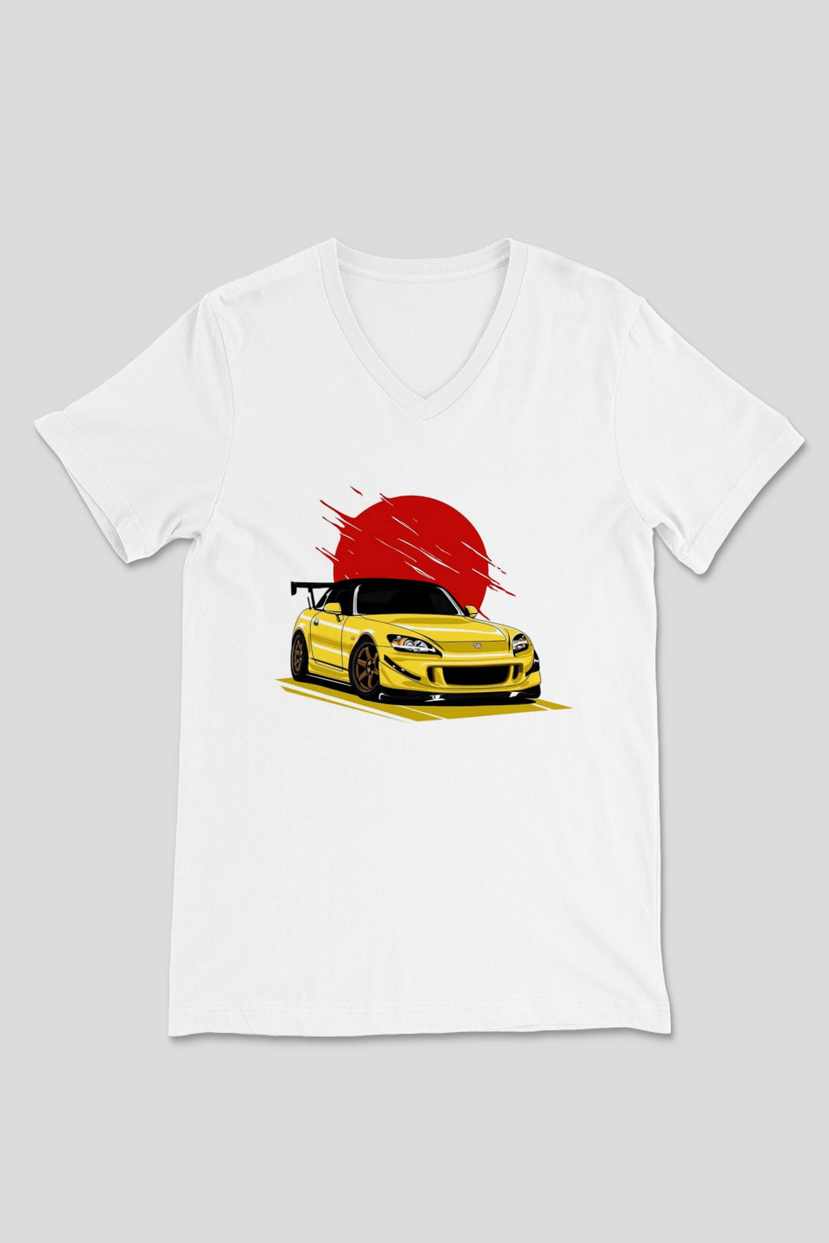 Corvette Baskılı Unisex Beyaz  V Yaka Tişört