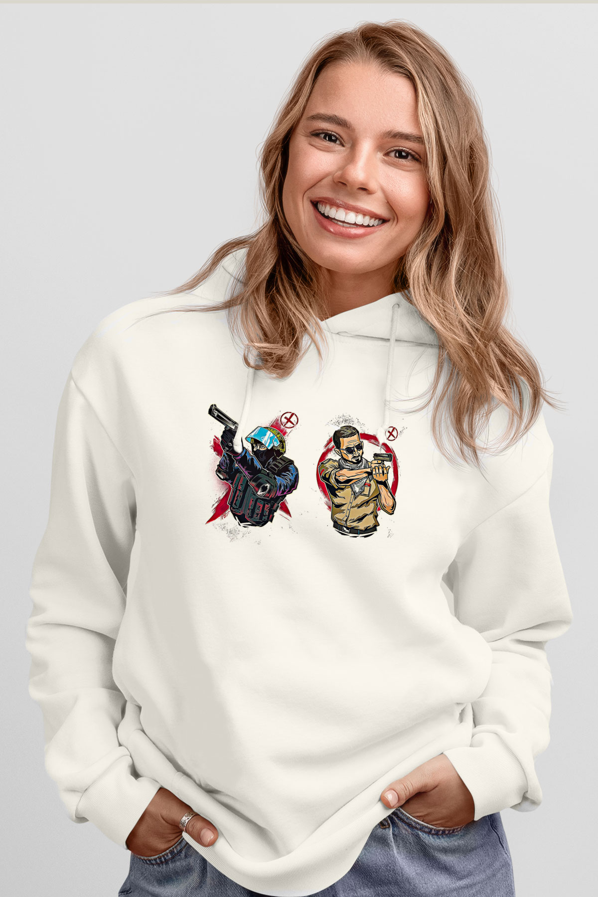 Counter Strike Baskılı Beyaz Unisex Kapüşonlu Sweatshirt