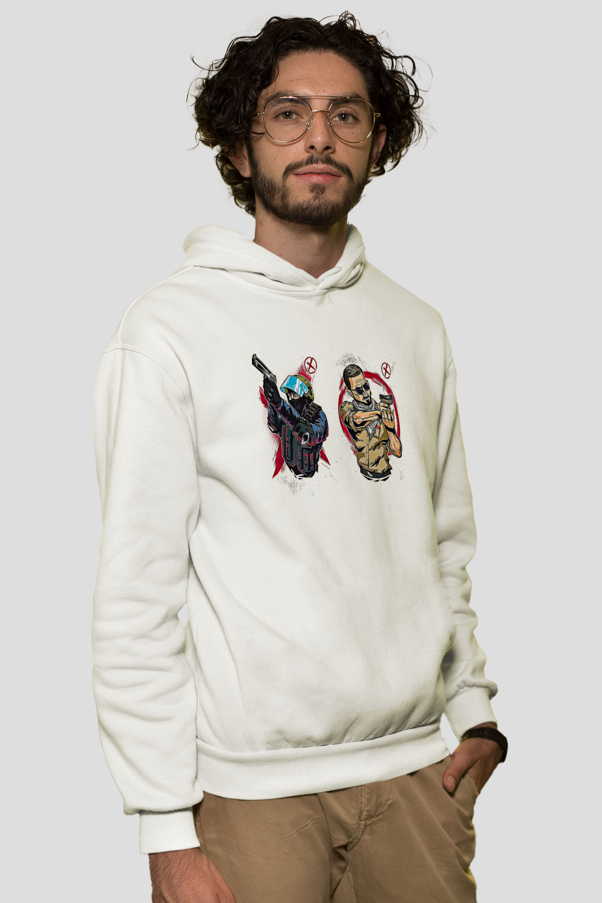 Counter Strike Baskılı Beyaz Unisex Kapüşonlu Sweatshirt