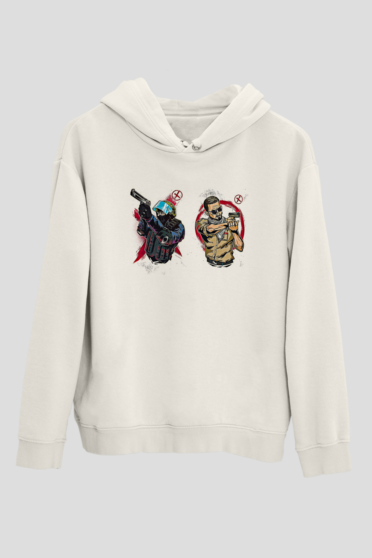Counter Strike Baskılı Beyaz Unisex Kapüşonlu Sweatshirt