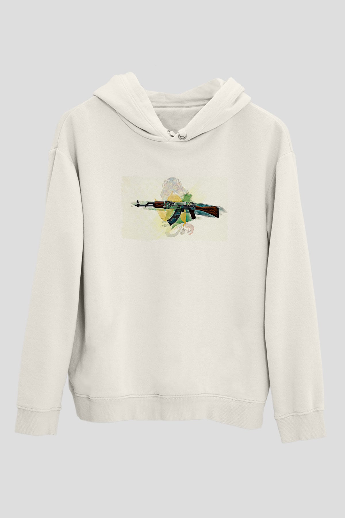 Counter Strike Baskılı Beyaz Unisex Kapüşonlu Sweatshirt