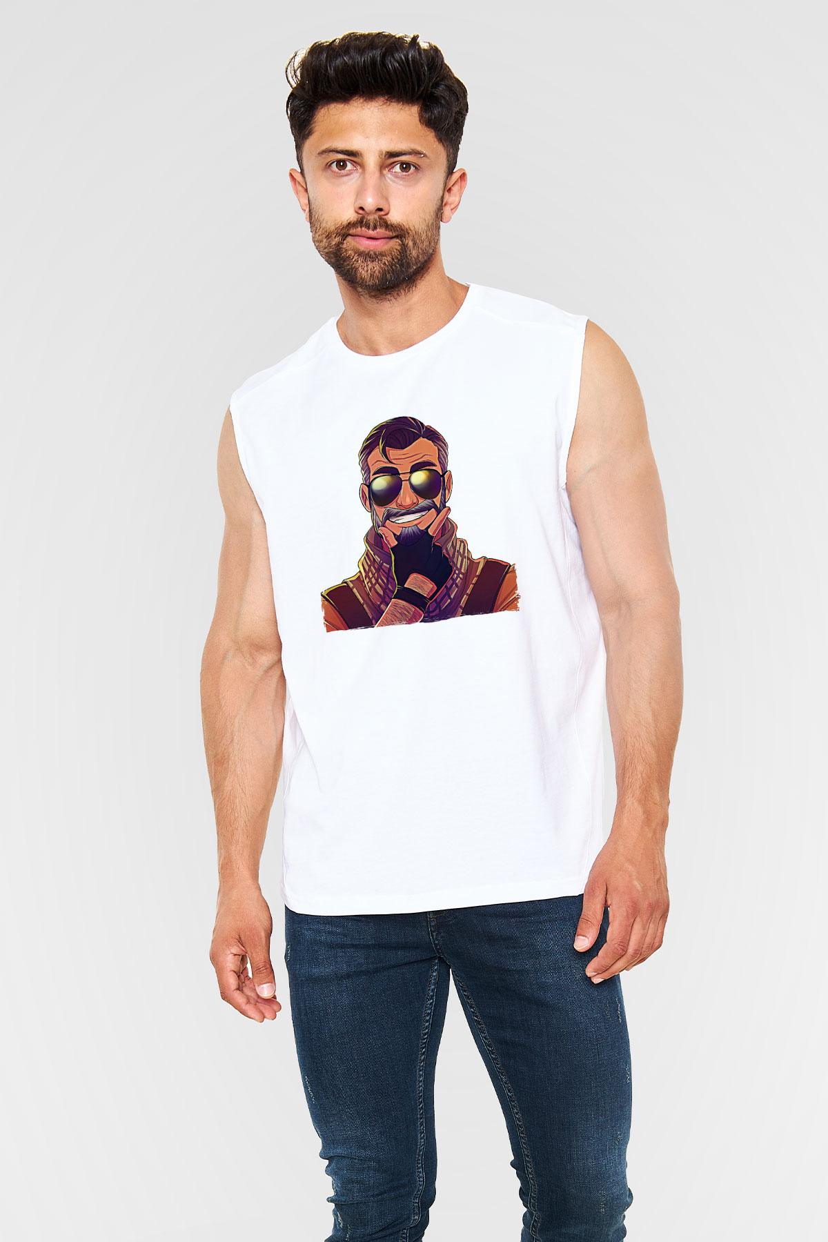 Counter Strike Baskılı Beyaz Unisex Kolsuz Tişört - Tshirt