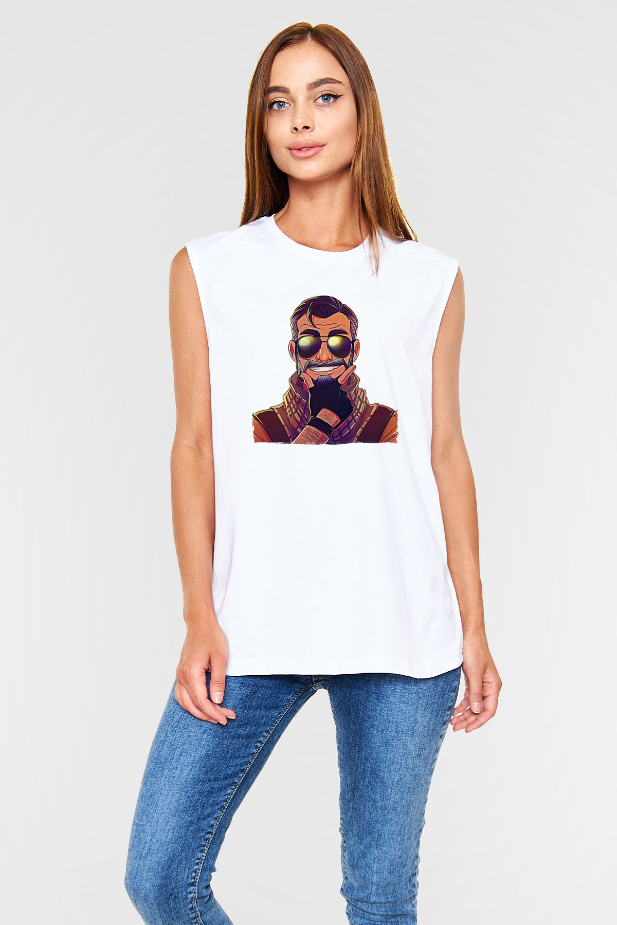 Counter Strike Baskılı Beyaz Unisex Kolsuz Tişört - Tshirt