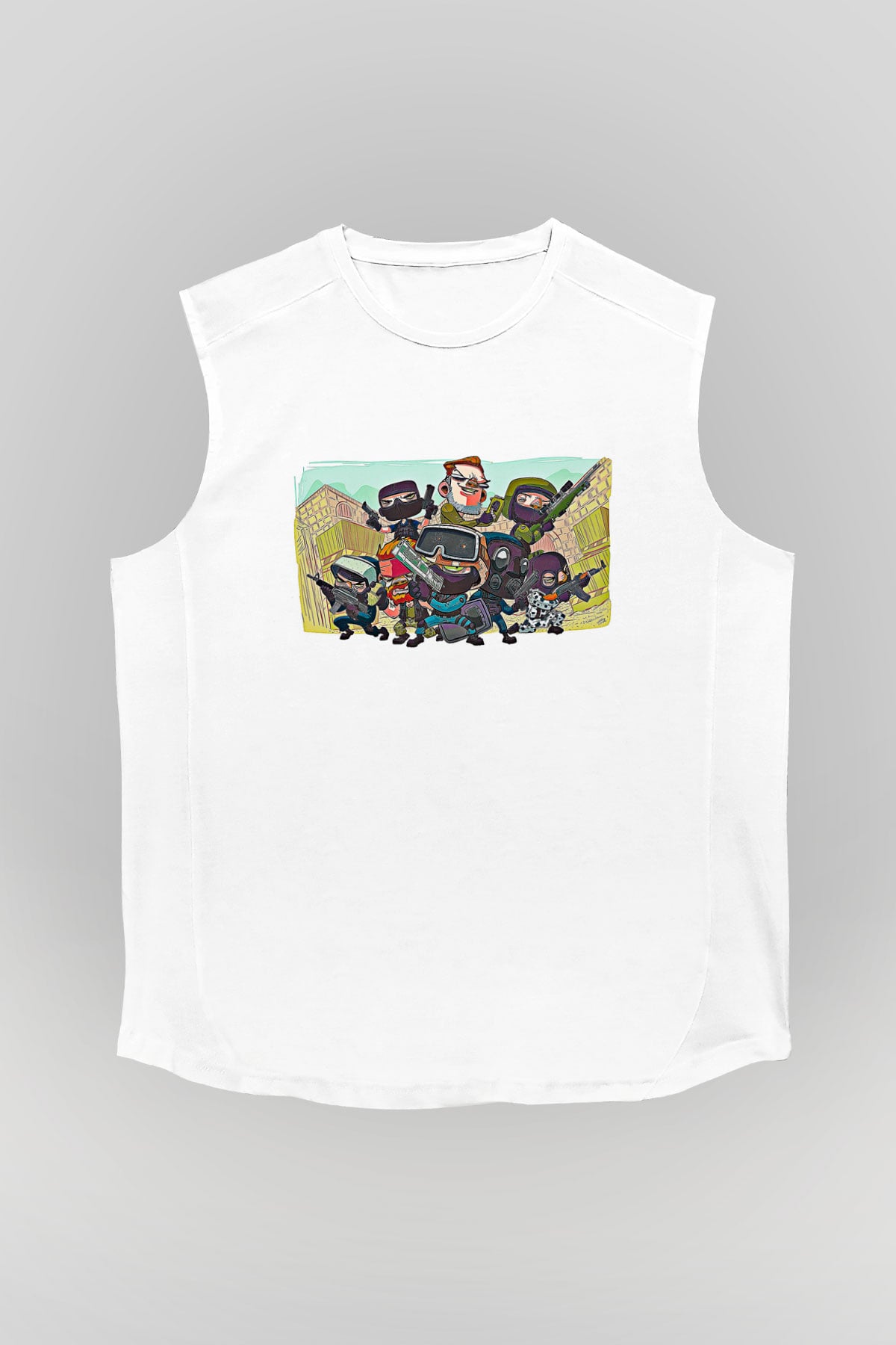 Counter Strike Baskılı Beyaz Unisex Kolsuz Tişört - Tshirt