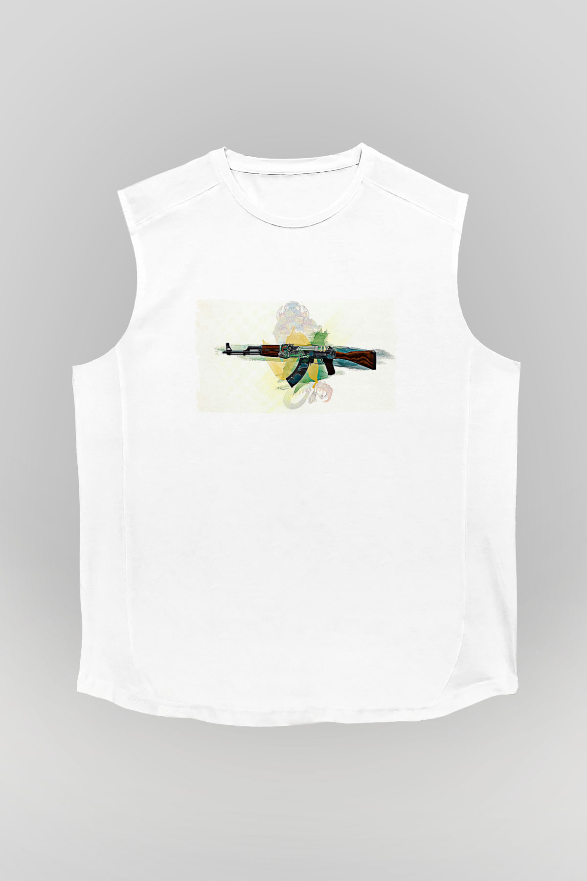 Counter Strike Baskılı Beyaz Unisex Kolsuz Tişört - Tshirt