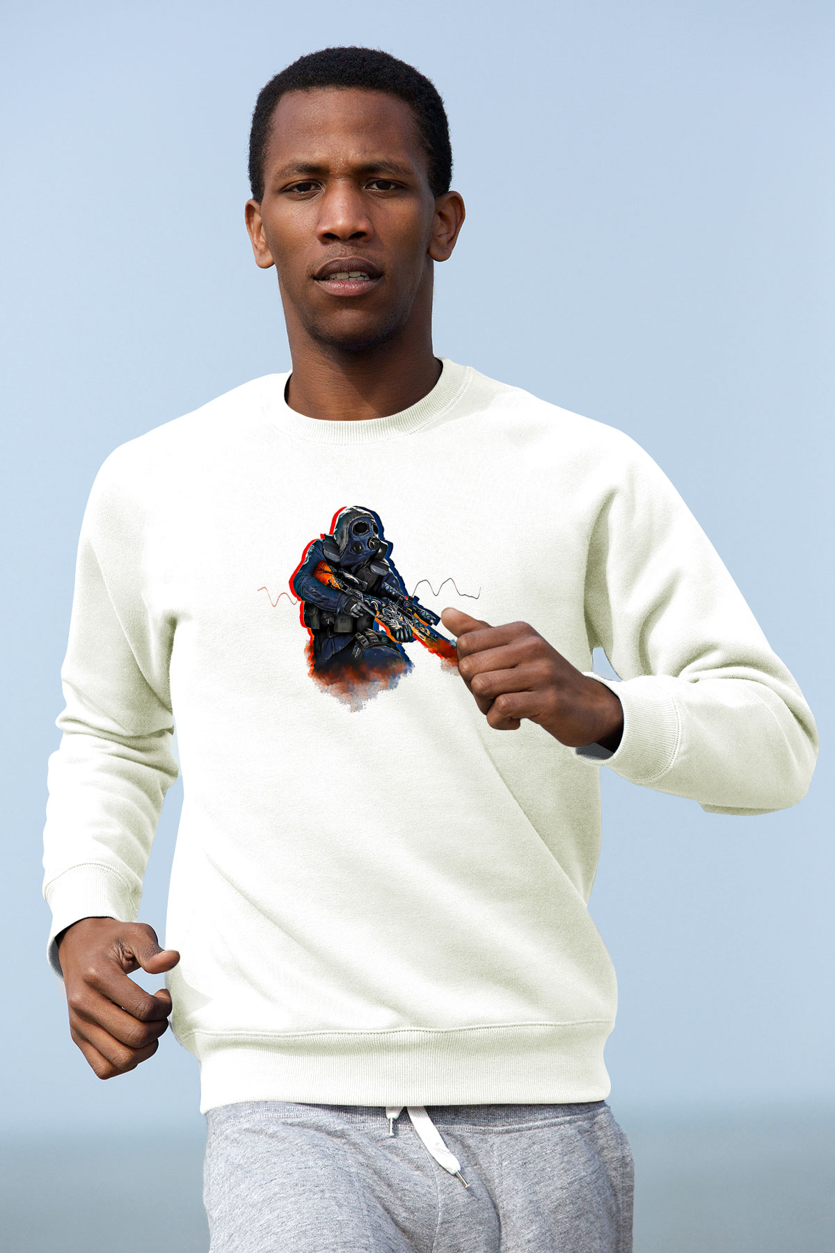Counter Strike Baskılı Beyaz Unisex Sweatshirt