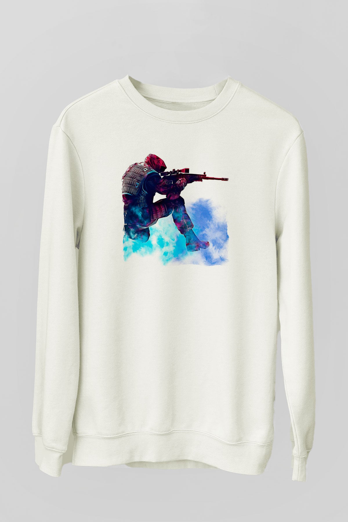 Counter Strike Baskılı Beyaz Unisex Sweatshirt