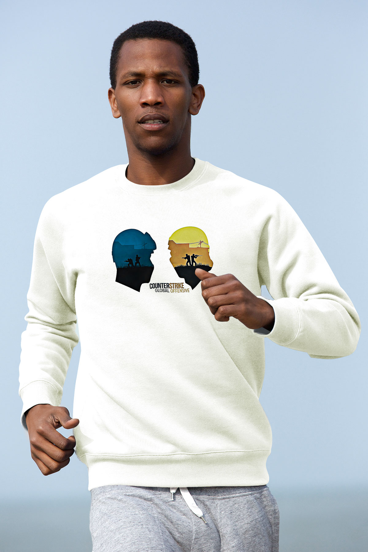 Counter Strike Baskılı Beyaz Unisex Sweatshirt