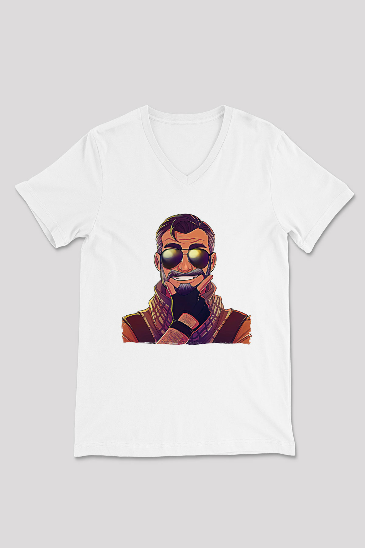 Counter Strike Baskılı Beyaz Unisex V Yaka Tişört - Tshirt