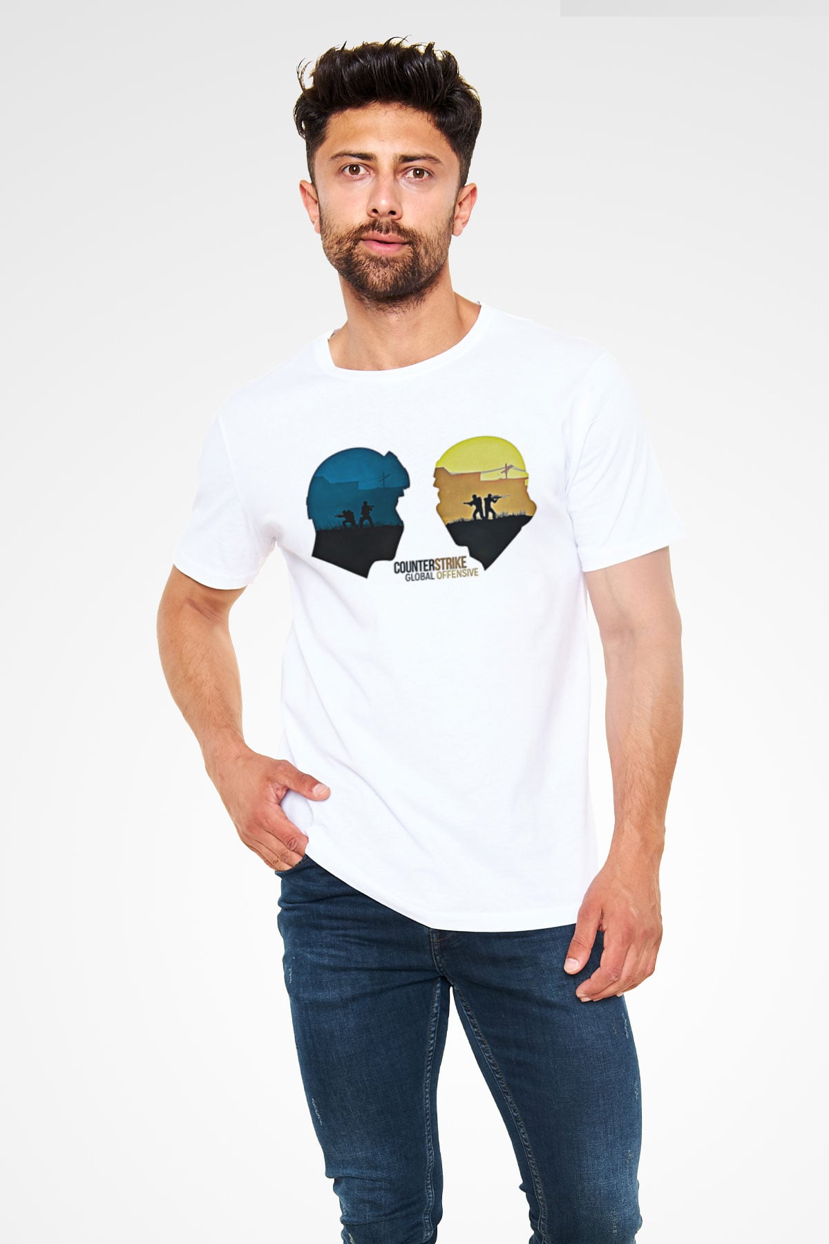Counter Strike Baskılı Unisex Beyaz Tişört - Tshirt
