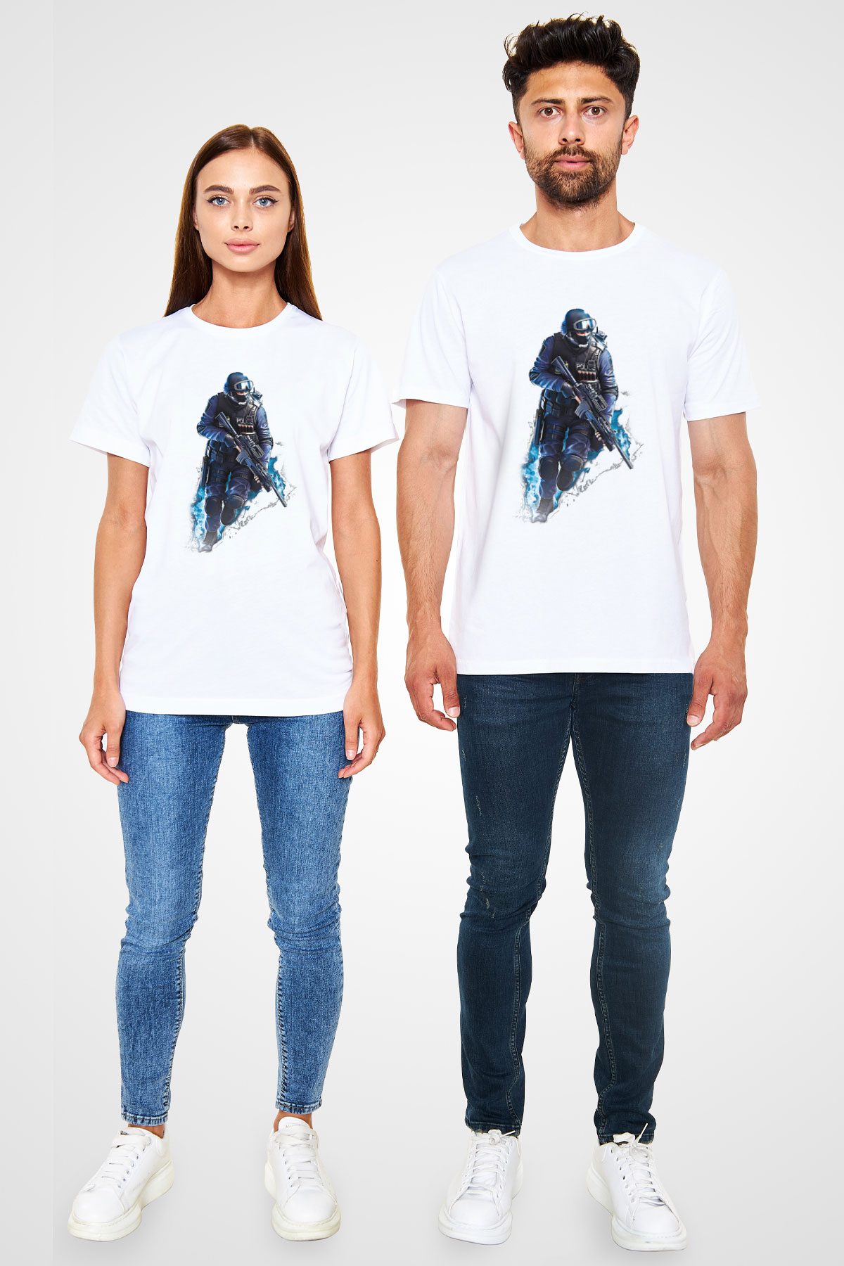 Counter Strike Baskılı Unisex Beyaz Tişört - Tshirt