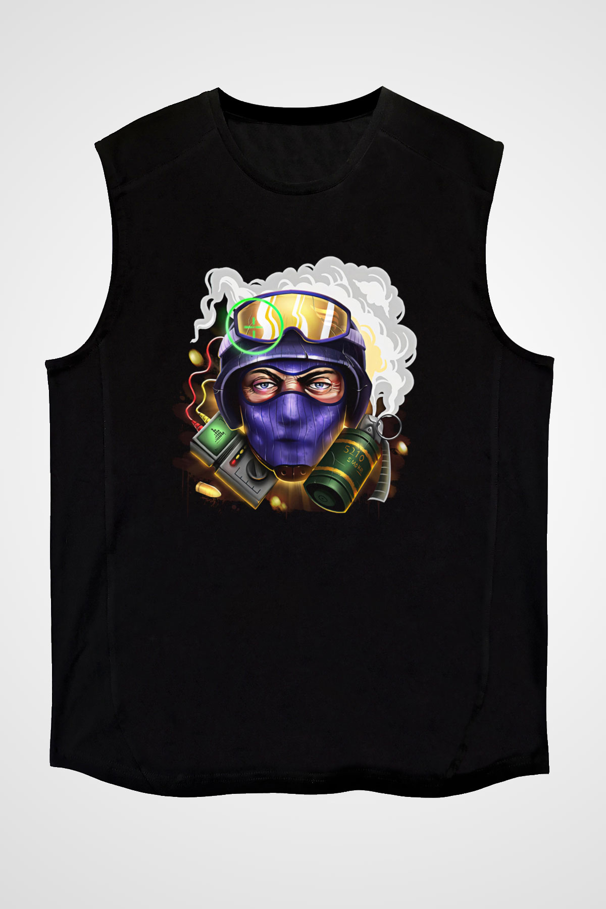 Counter Strike Baskılı Unisex Siyah Kolsuz Tişört - Tshirt
