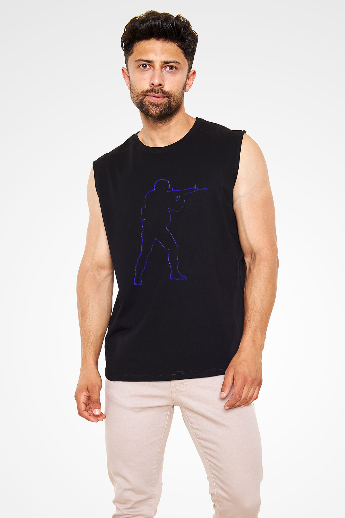 Counter Strike Baskılı Unisex Siyah Kolsuz Tişört - Tshirt
