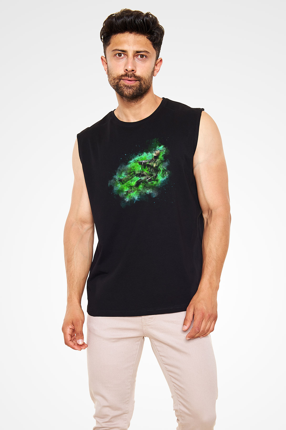 Counter Strike Baskılı Unisex Siyah Kolsuz Tişört - Tshirt