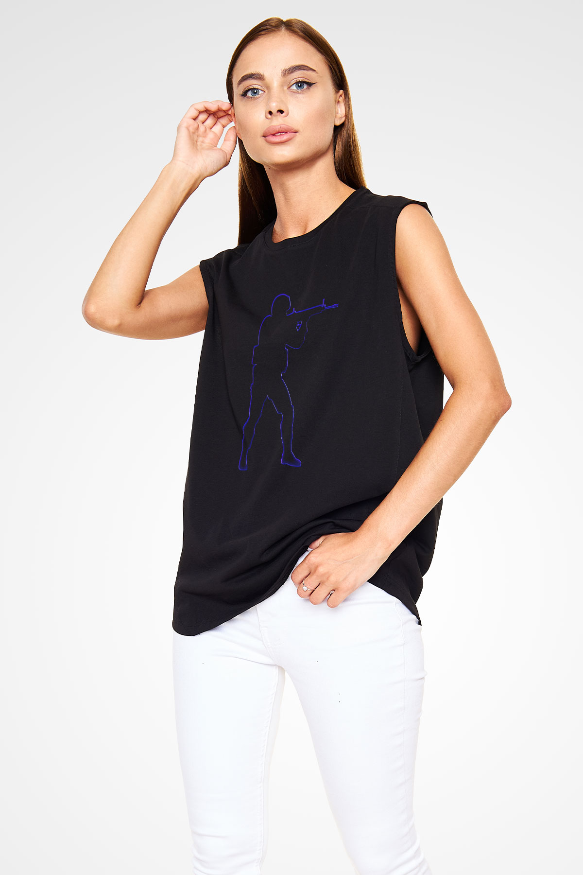 Counter Strike Baskılı Unisex Siyah Kolsuz Tişört - Tshirt