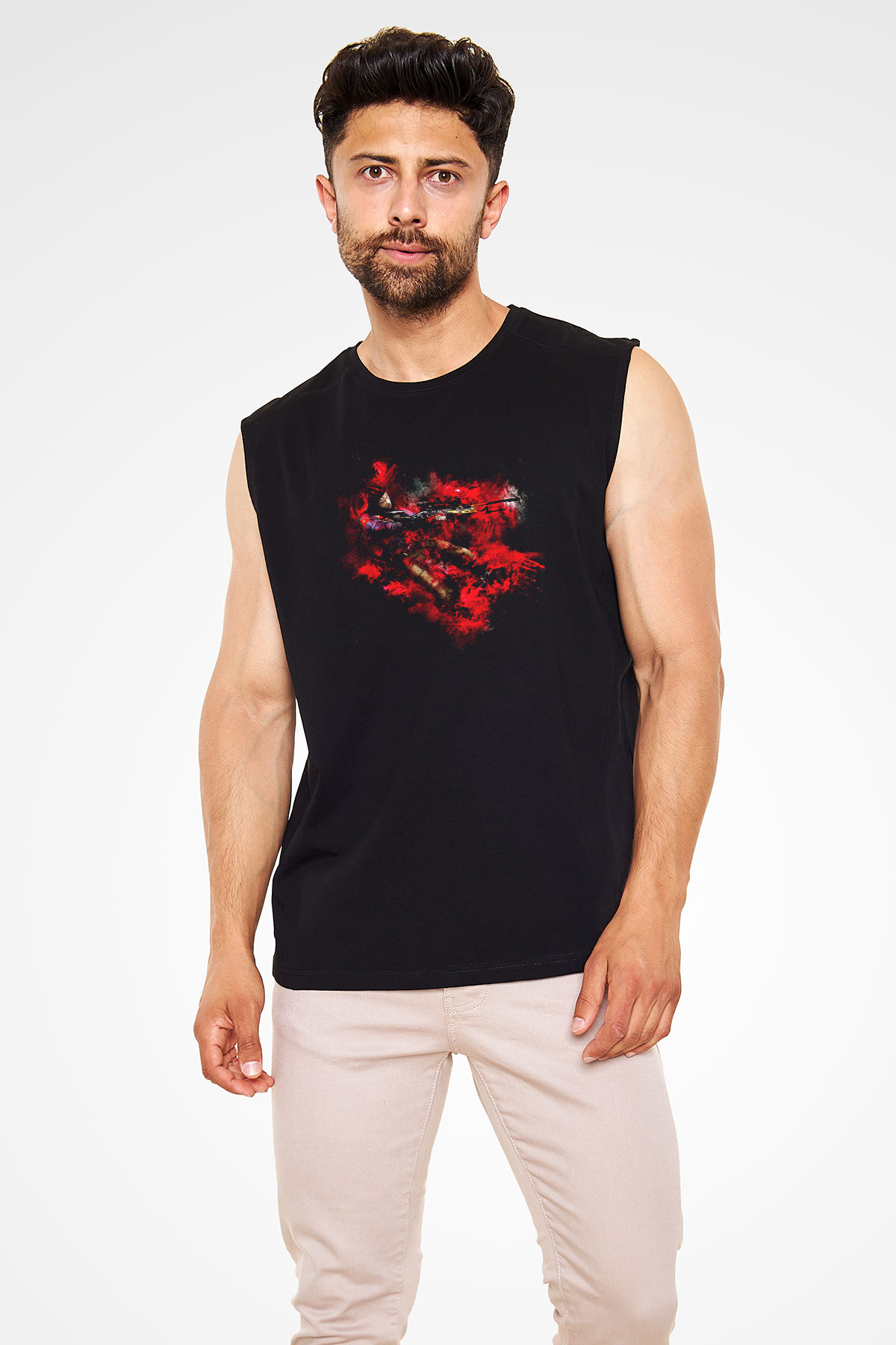 Counter Strike Baskılı Unisex Siyah Kolsuz Tişört - Tshirt