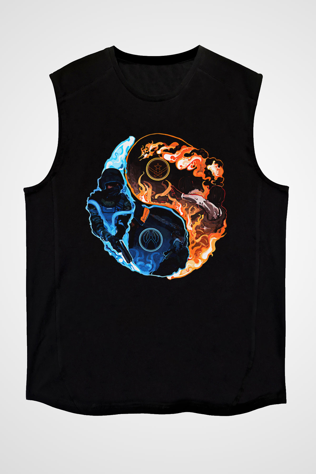 Counter Strike Baskılı Unisex Siyah Kolsuz Tişört - Tshirt