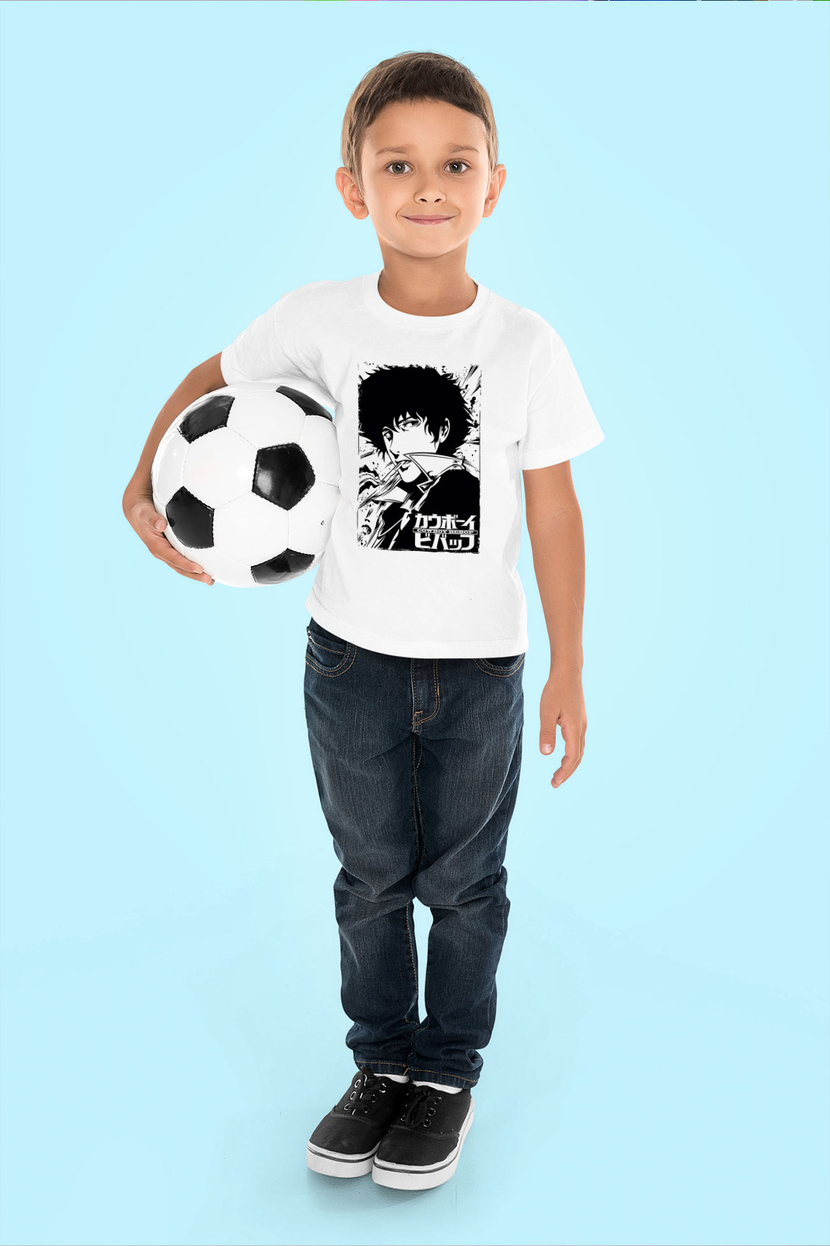 Cowboy Bebop Baskılı Beyaz Unisex Beyaz Çocuk Tişört - Tshirt