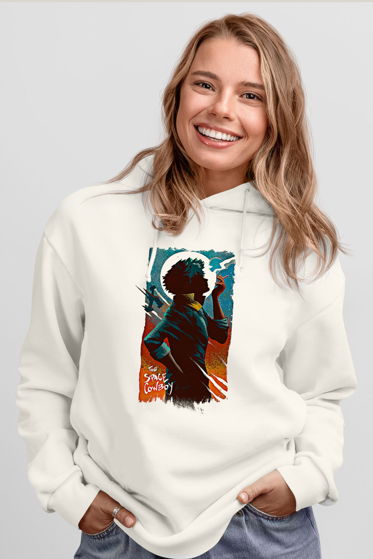 Cowboy Bebop Baskılı Beyaz Unisex Hoodie