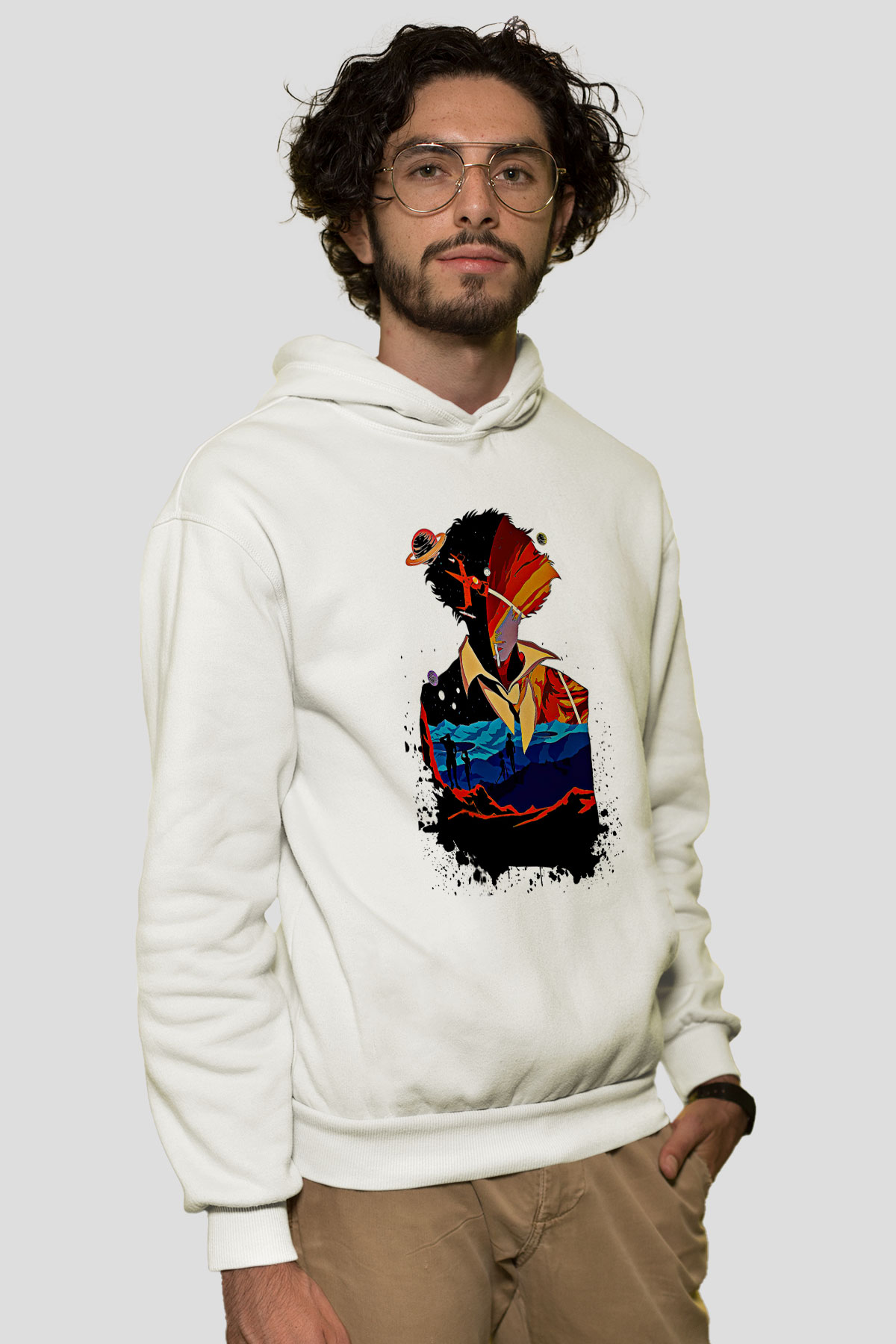 Cowboy Bebop Baskılı Beyaz Unisex Hoodie