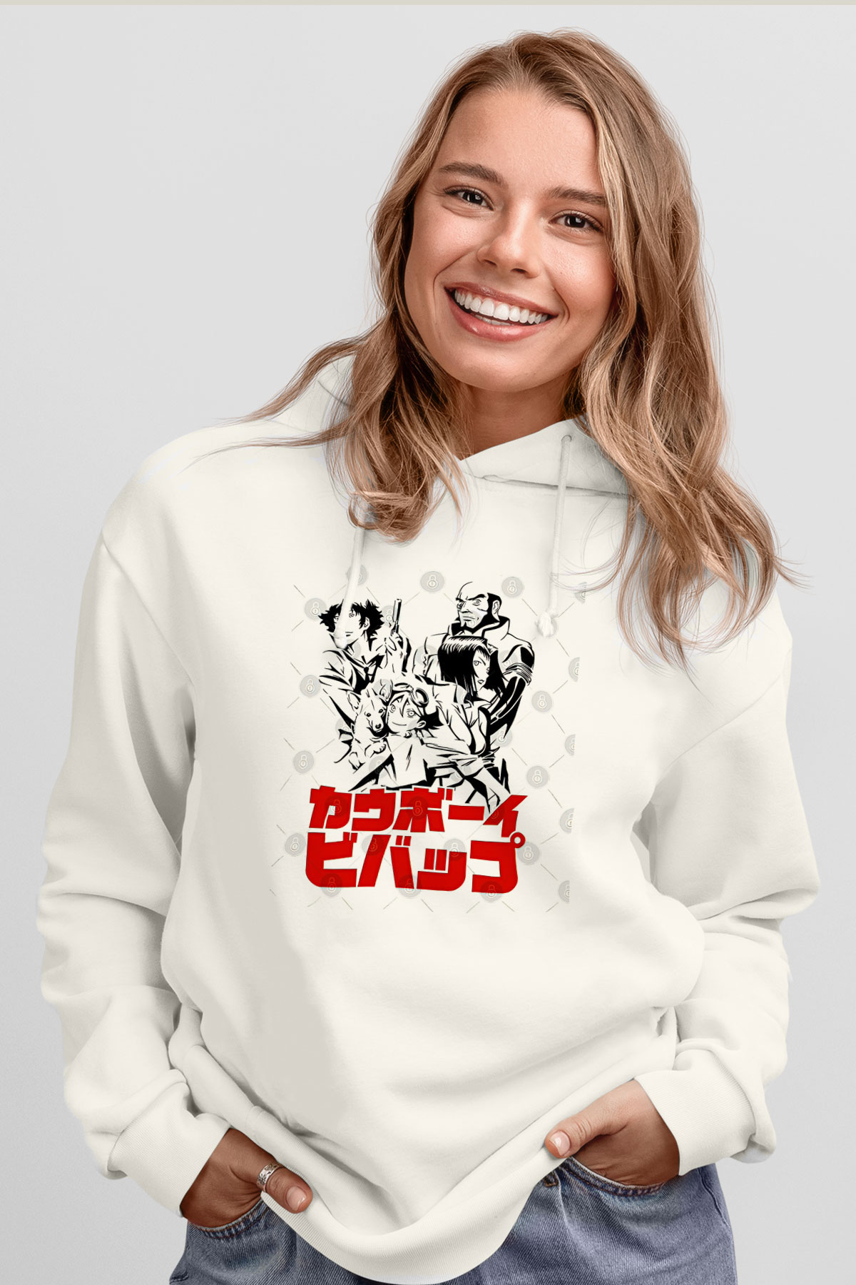 Cowboy Bebop Baskılı Beyaz Unisex Hoodie