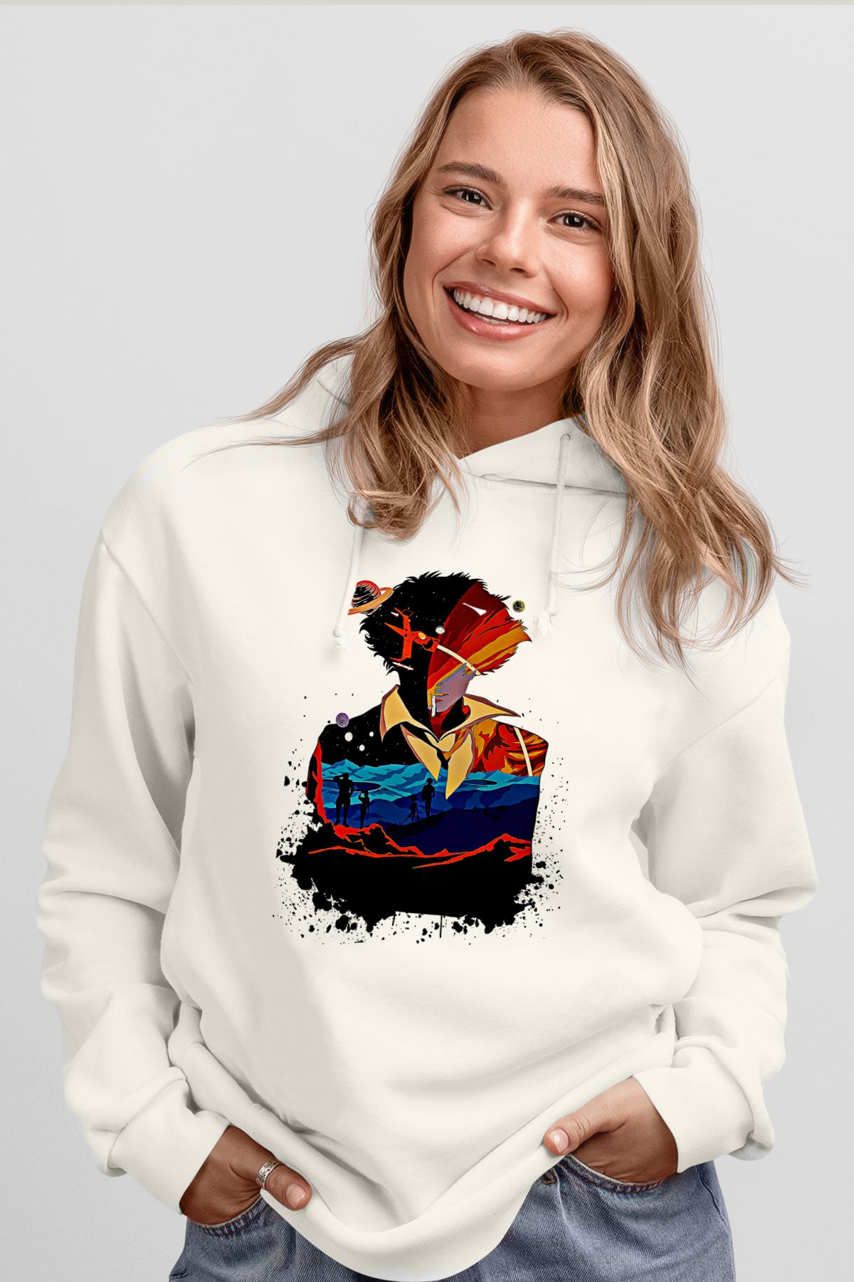 Cowboy Bebop Baskılı Beyaz Unisex Hoodie