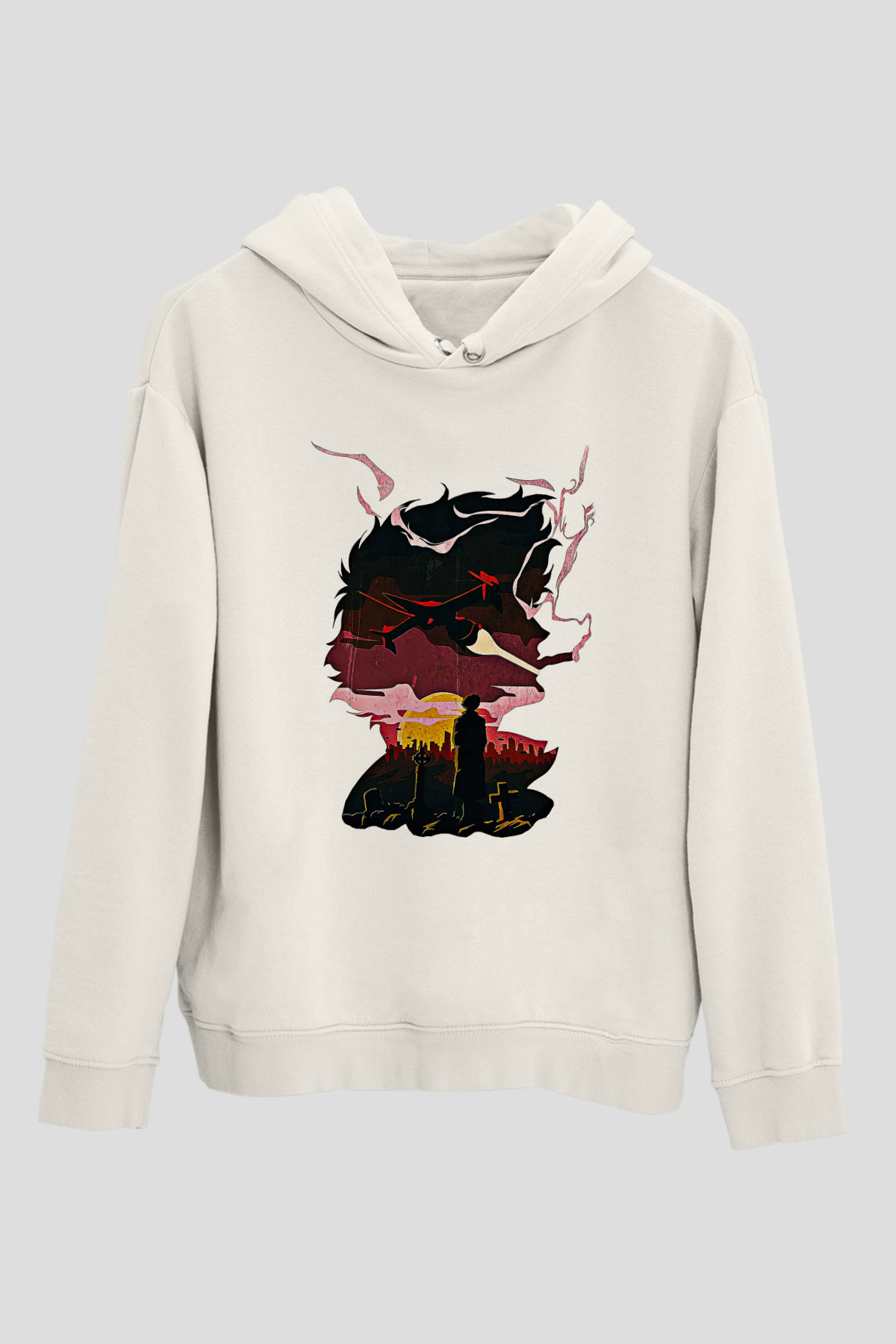 Cowboy Bebop Baskılı Beyaz Unisex Hoodie