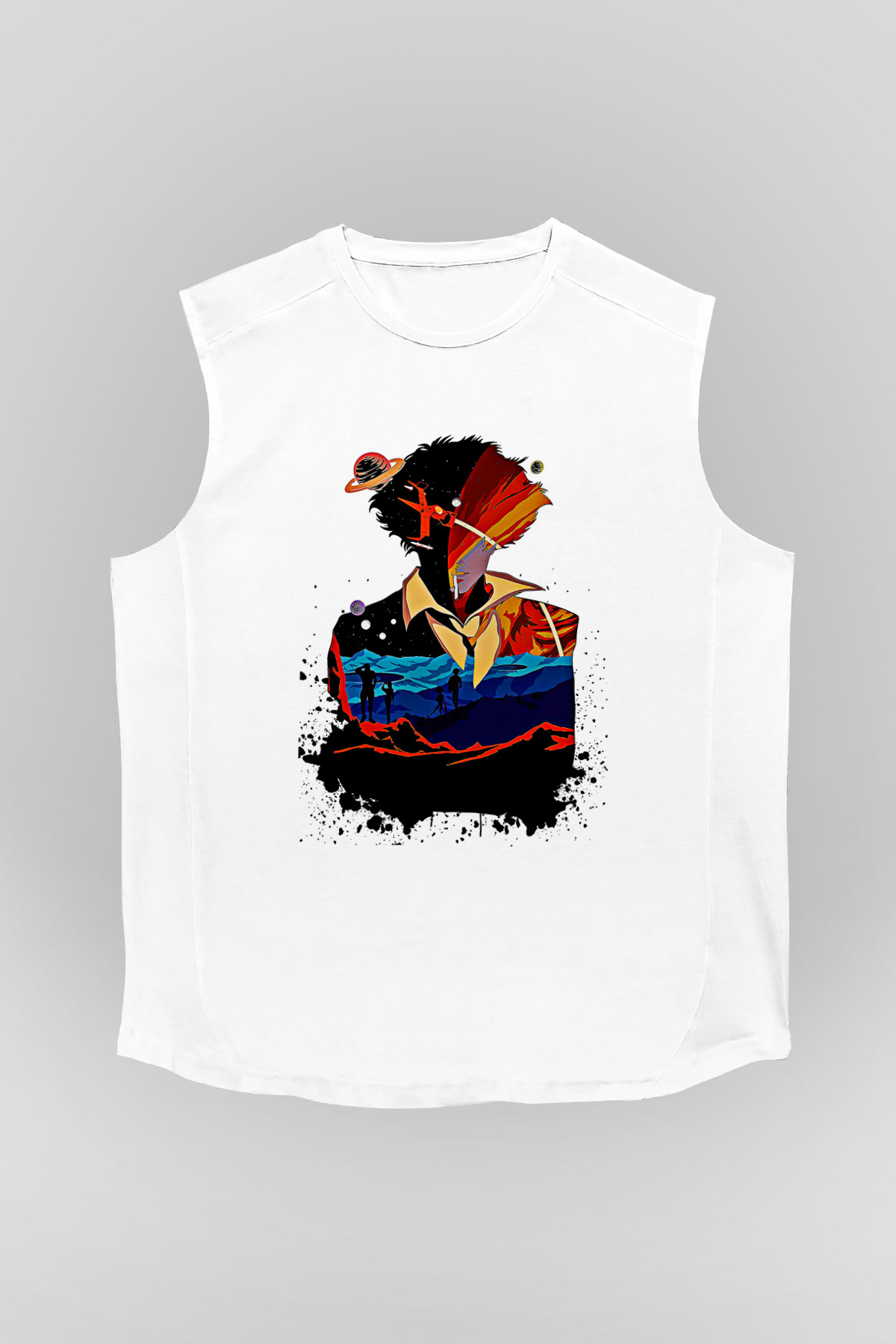 Cowboy Bebop Baskılı Beyaz Unisex Kolsuz Tişört - Tshirt