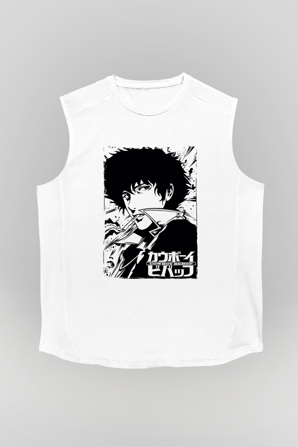Cowboy Bebop Baskılı Beyaz Unisex Kolsuz Tişört - Tshirt