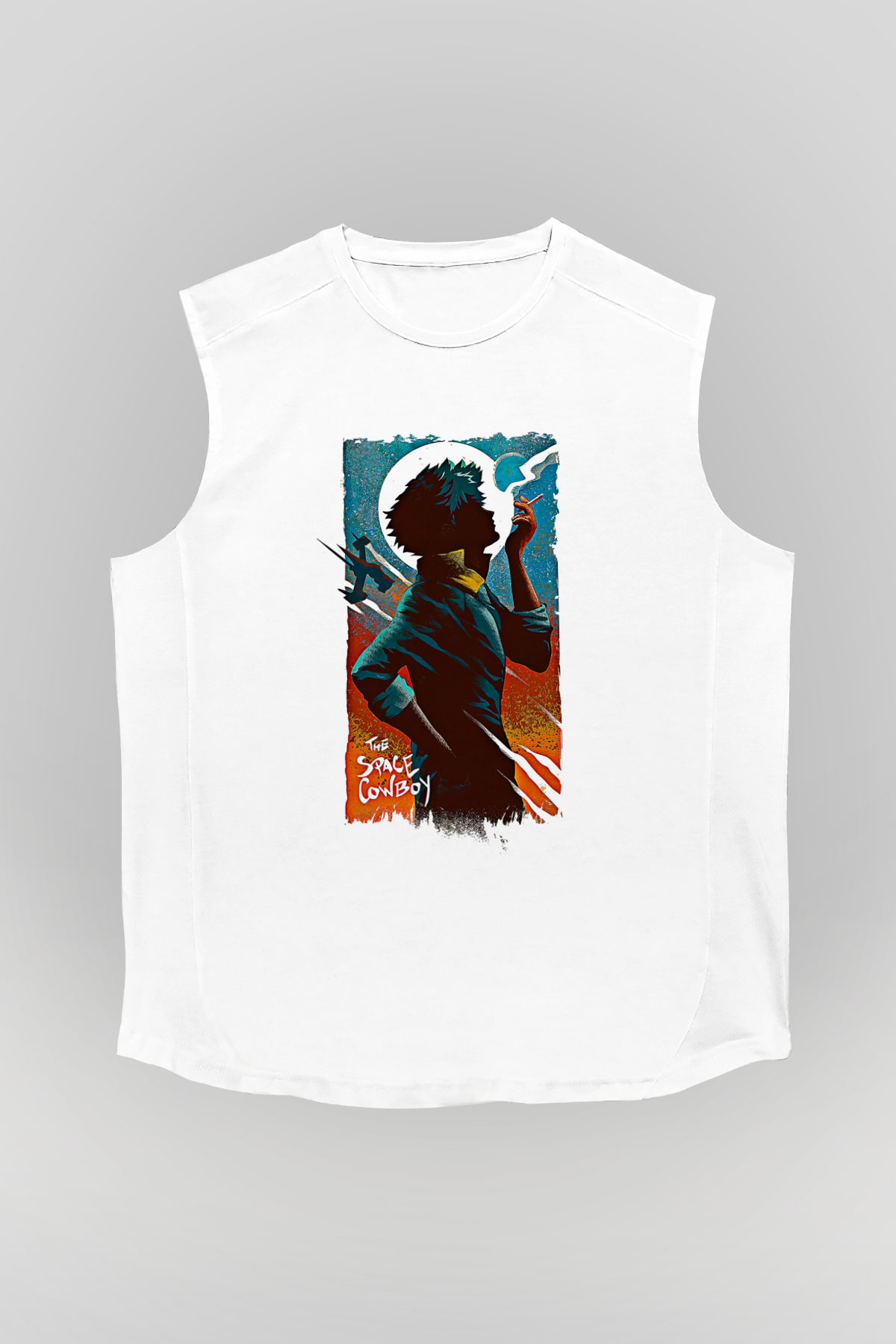 Cowboy Bebop Baskılı Beyaz Unisex Kolsuz Tişört - Tshirt