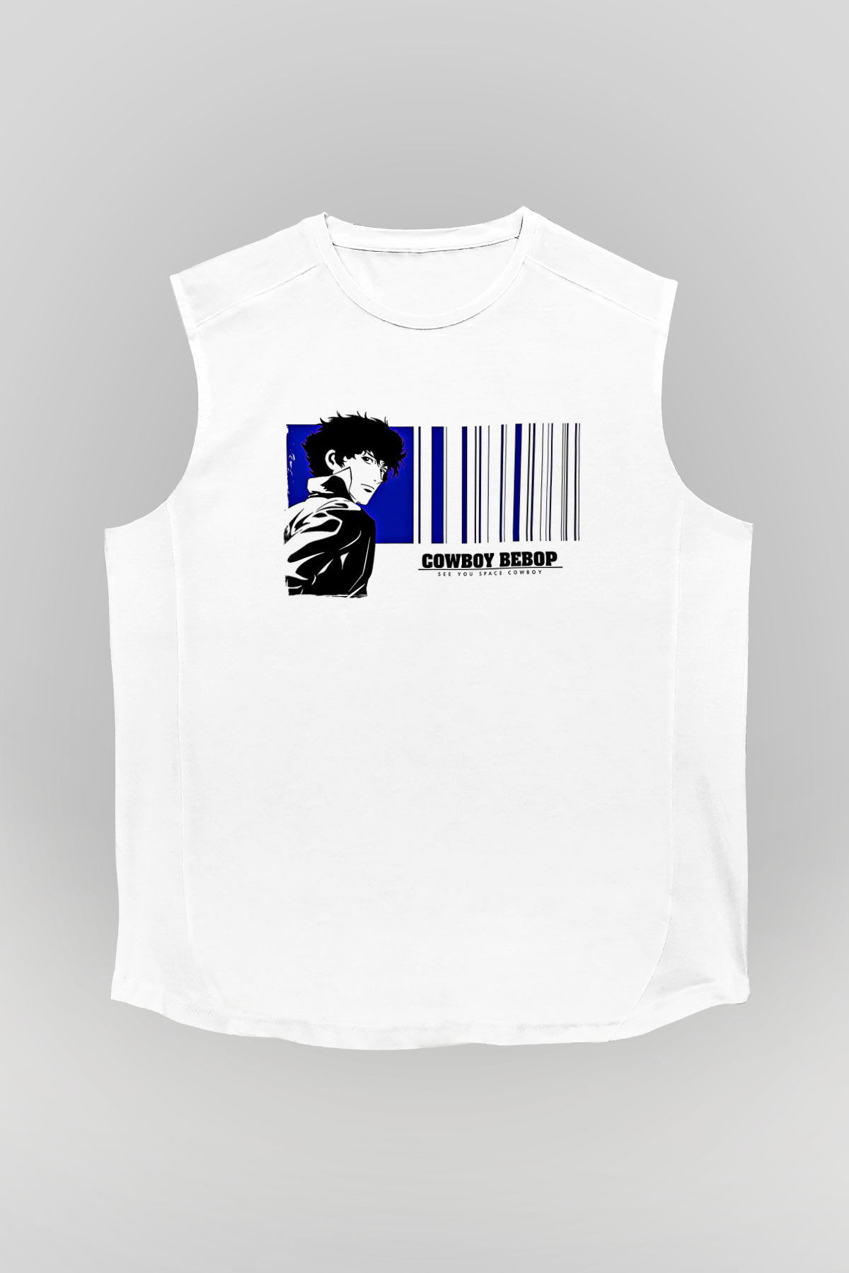 Cowboy Bebop Baskılı Beyaz Unisex Kolsuz Tişört - Tshirt
