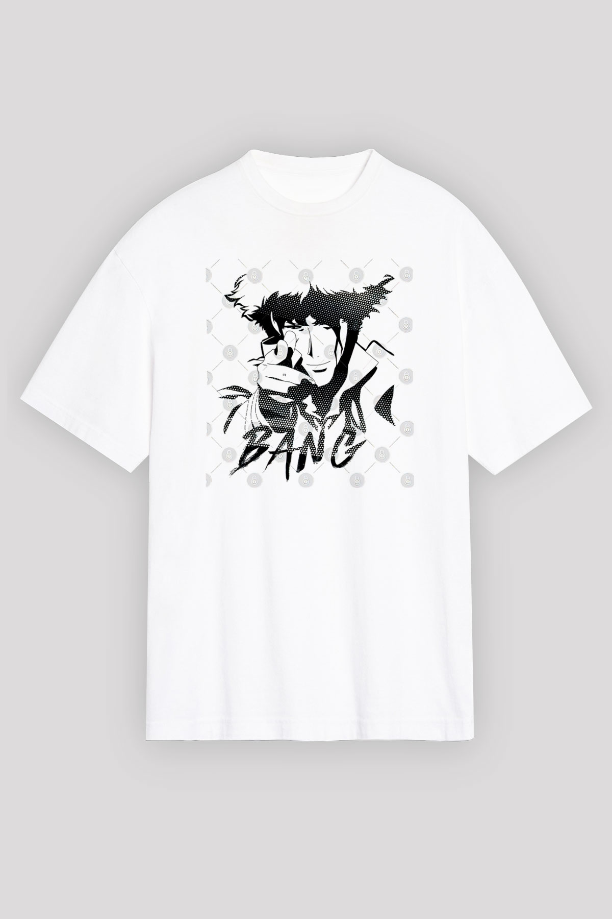 Cowboy Bebop Baskılı Beyaz Unisex Oversize Tişört - Tshirt