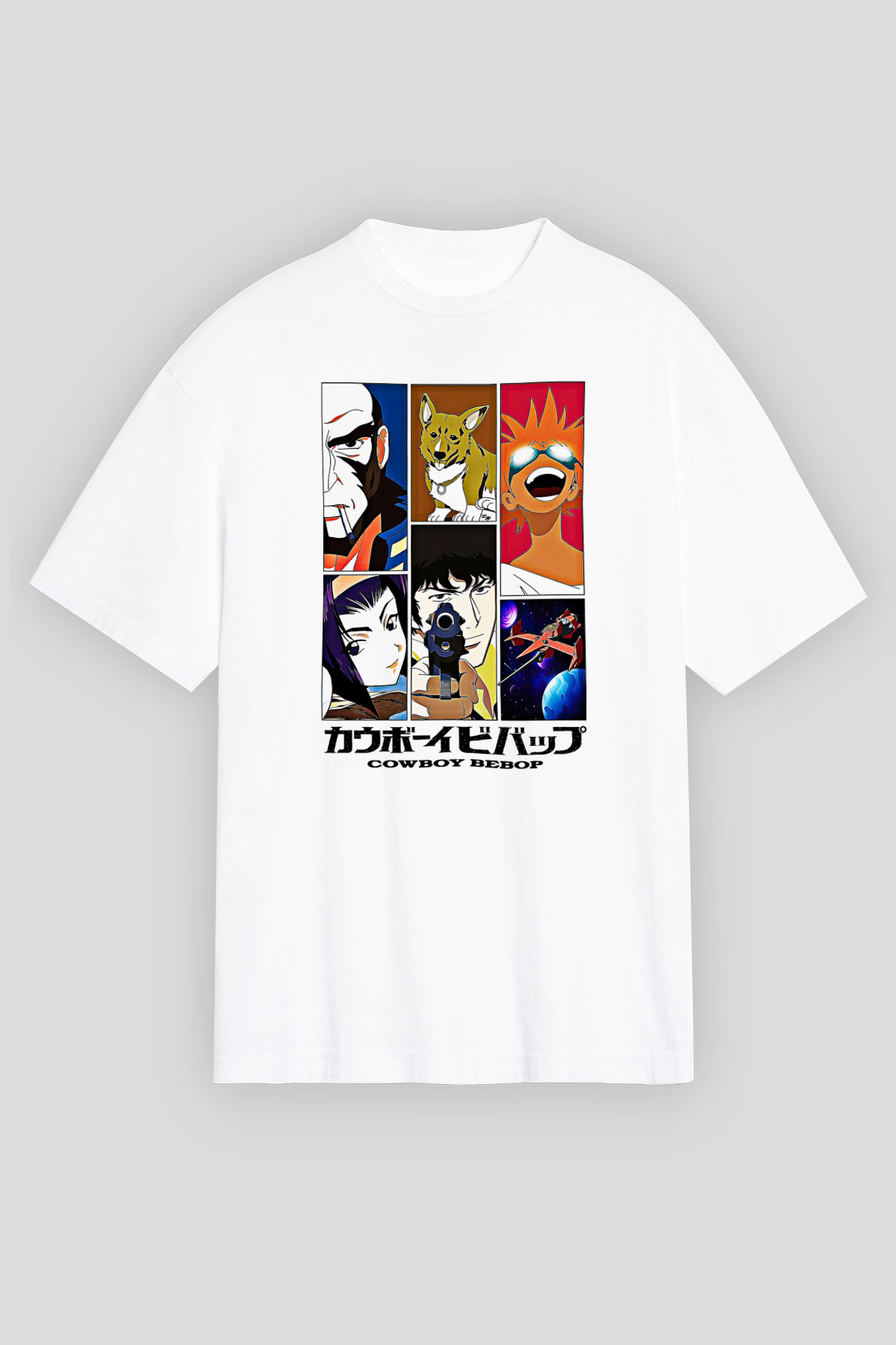 Cowboy Bebop Baskılı Beyaz Unisex Oversize Tişört - Tshirt