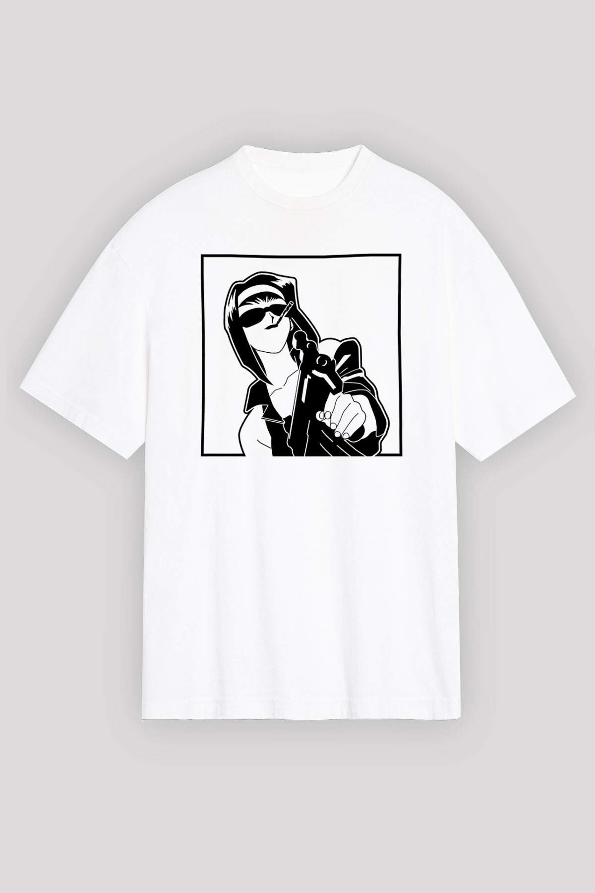 Cowboy Bebop Baskılı Beyaz Unisex Oversize Tişört - Tshirt