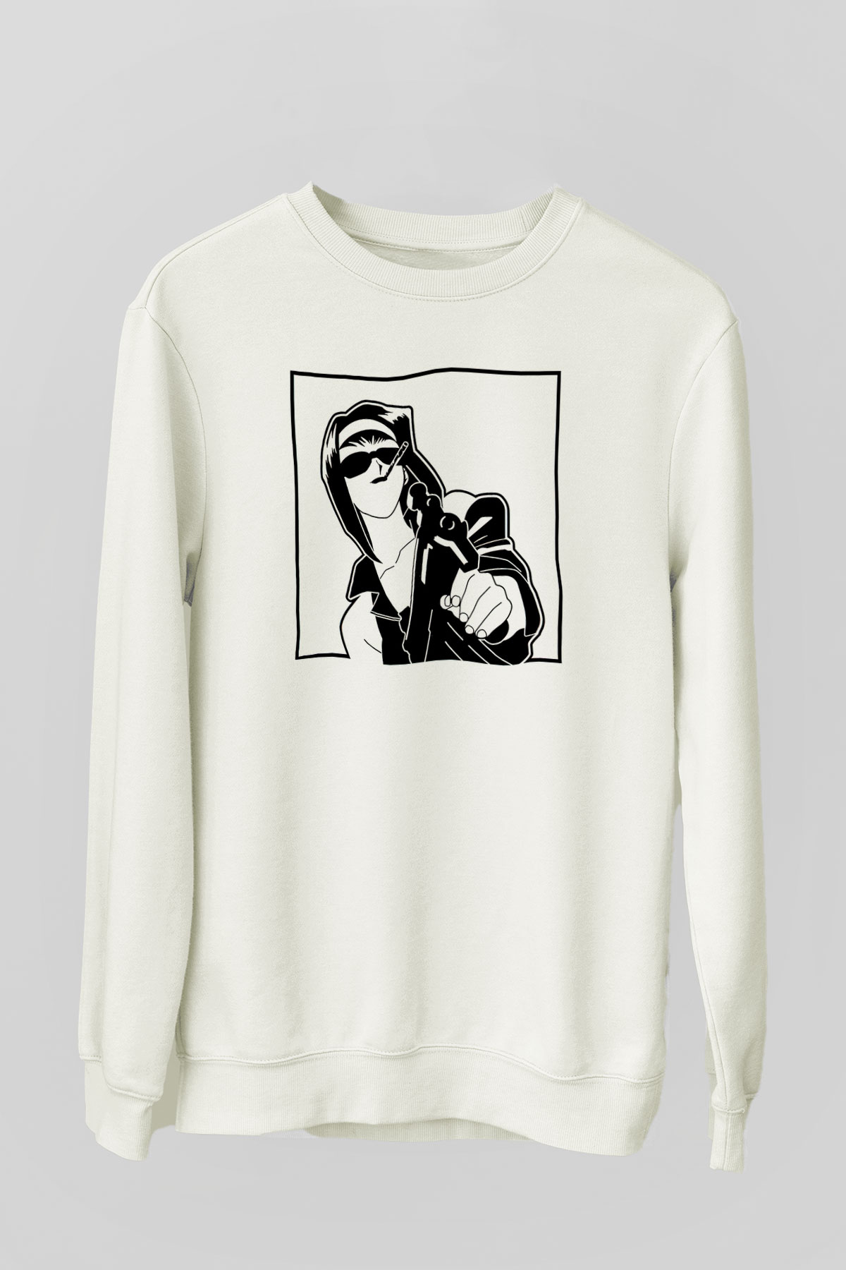 Cowboy Bebop Baskılı Beyaz Unisex Sweatshirt