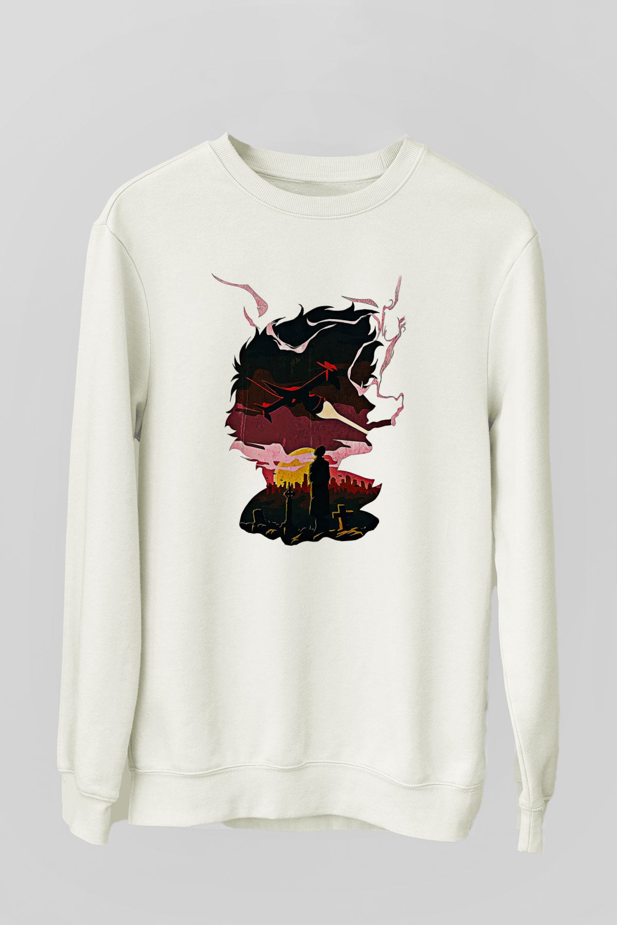 Cowboy Bebop Baskılı Beyaz Unisex Sweatshirt