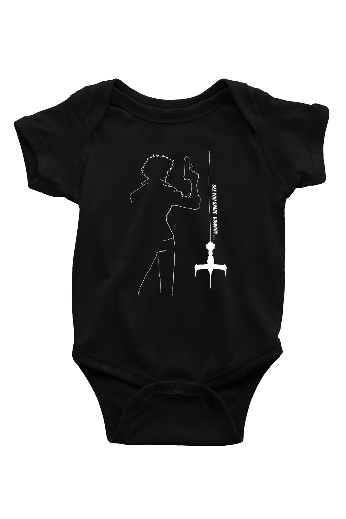 Cowboy Bebop Baskılı Unisex Siyah Bebek Body - Zıbın